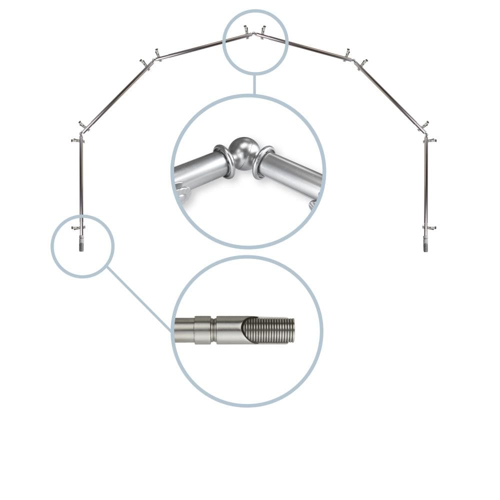 Hart & Harlow L6BAY-66-5 Rivet 13/16-in 6-sided 28-in to 48-in Satin nickel Steel Bay window curtain rod with Finials
