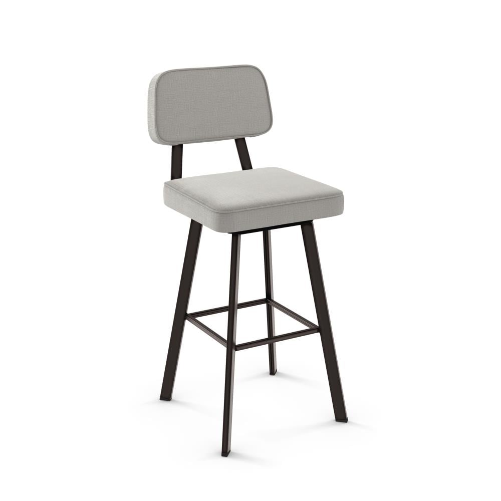 Amisco Clarkson Pale Gray Upholstered Swivel Bar Stool with Dark Brown Metal Base
