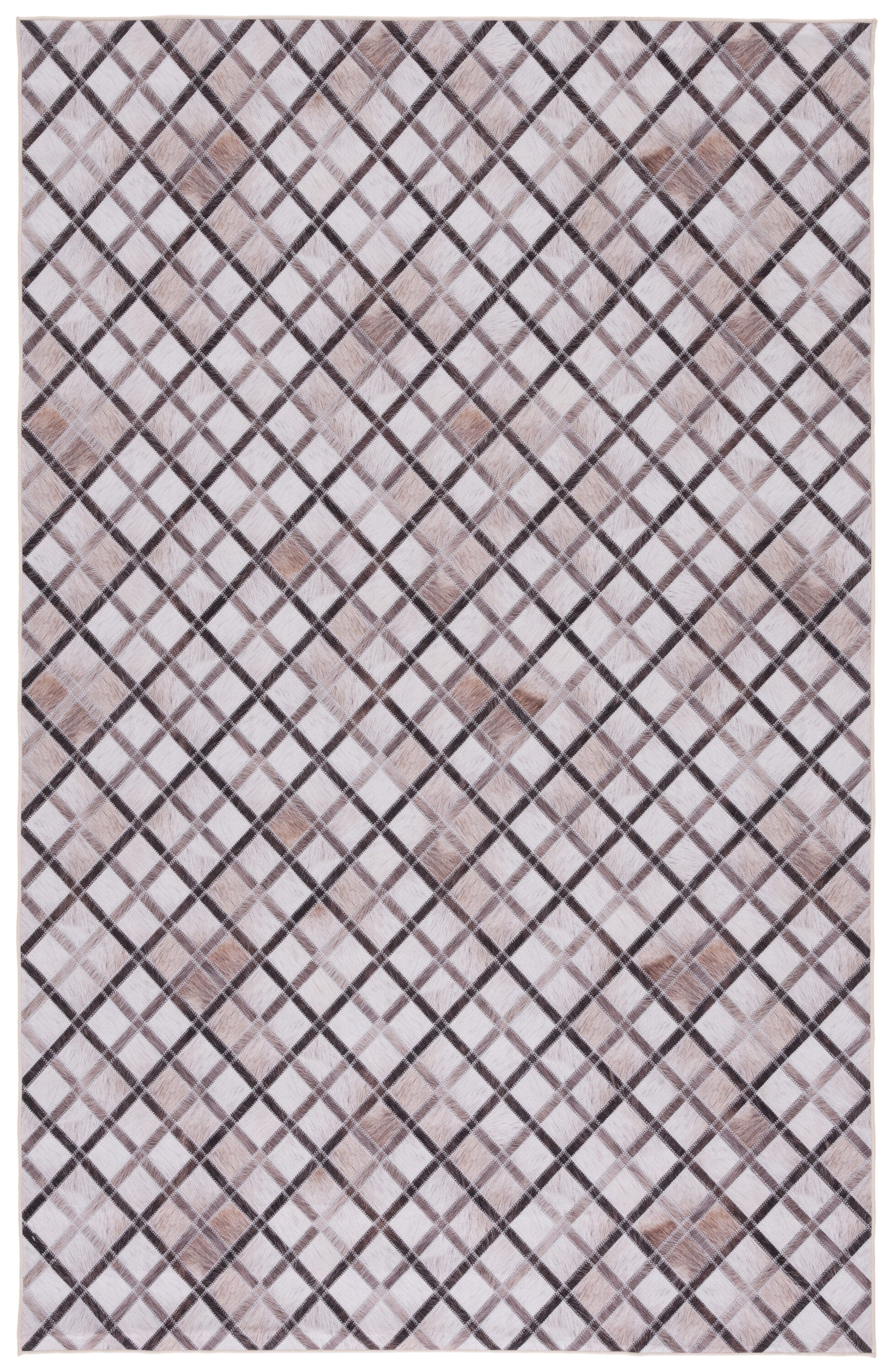Beige and Brown Faux Fur Rectangular Washable Rug 6' x 9'