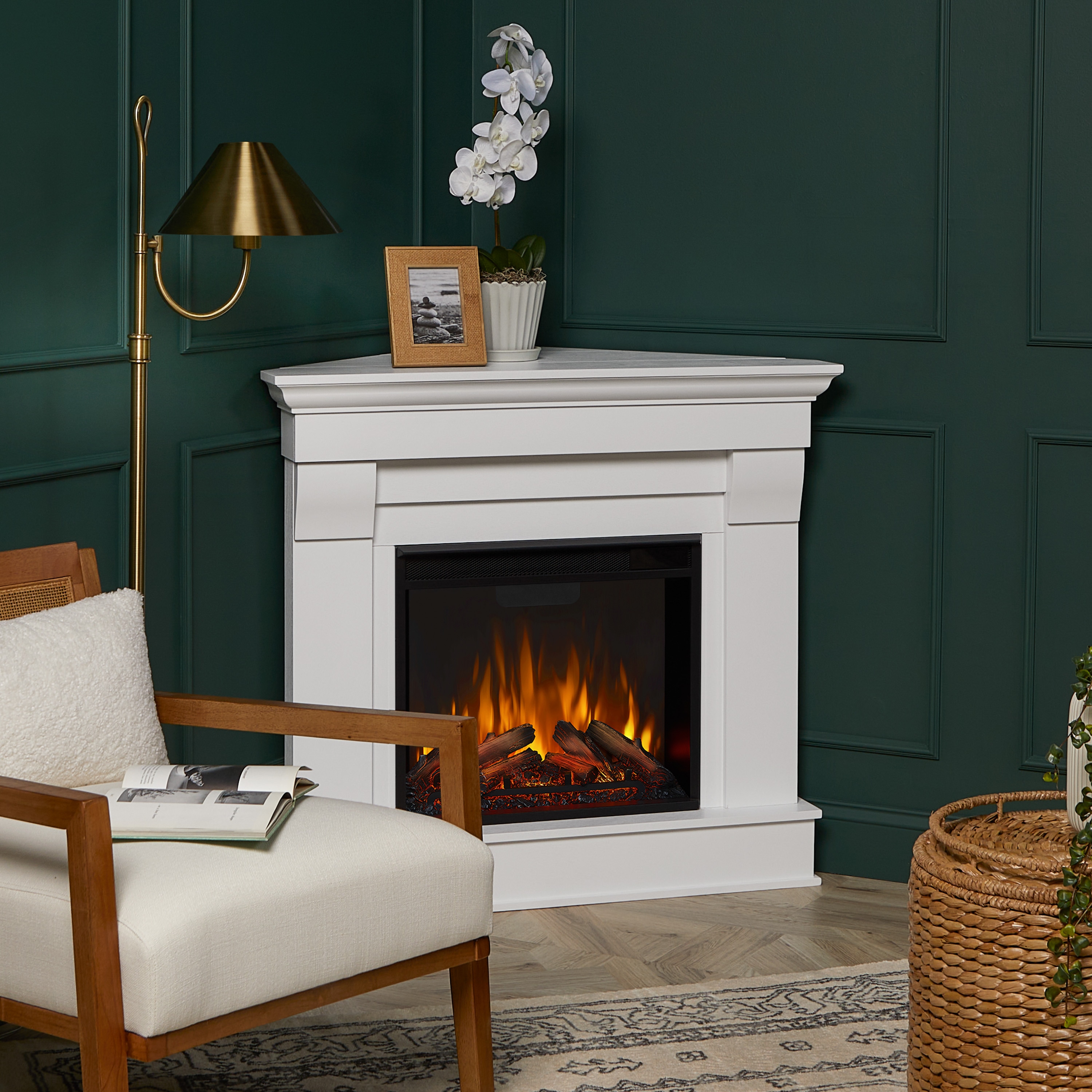 Chateau 41" White Electric Fireplace with Classic Mantel