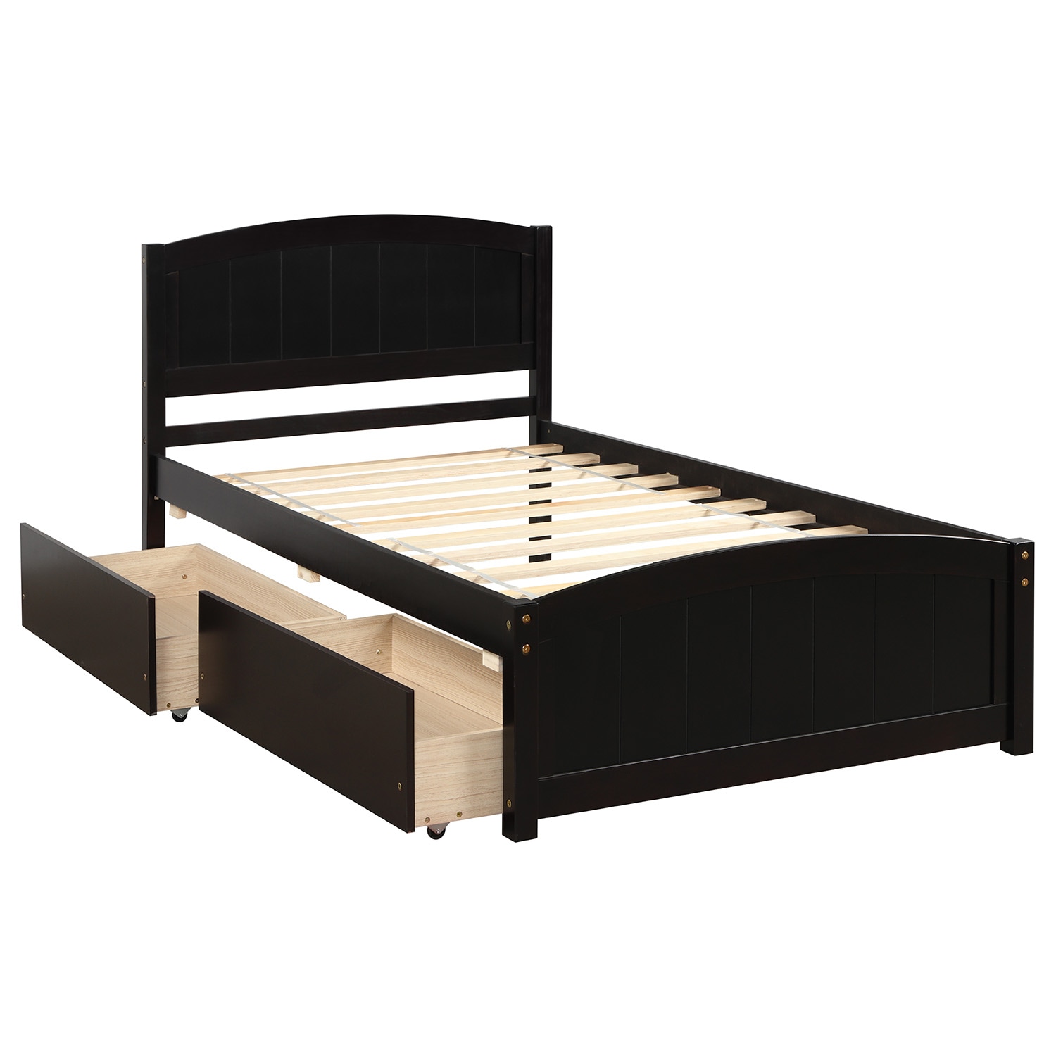 Qualler LUFU4280P Twin Espresso Wood Platform Bed with Headboard