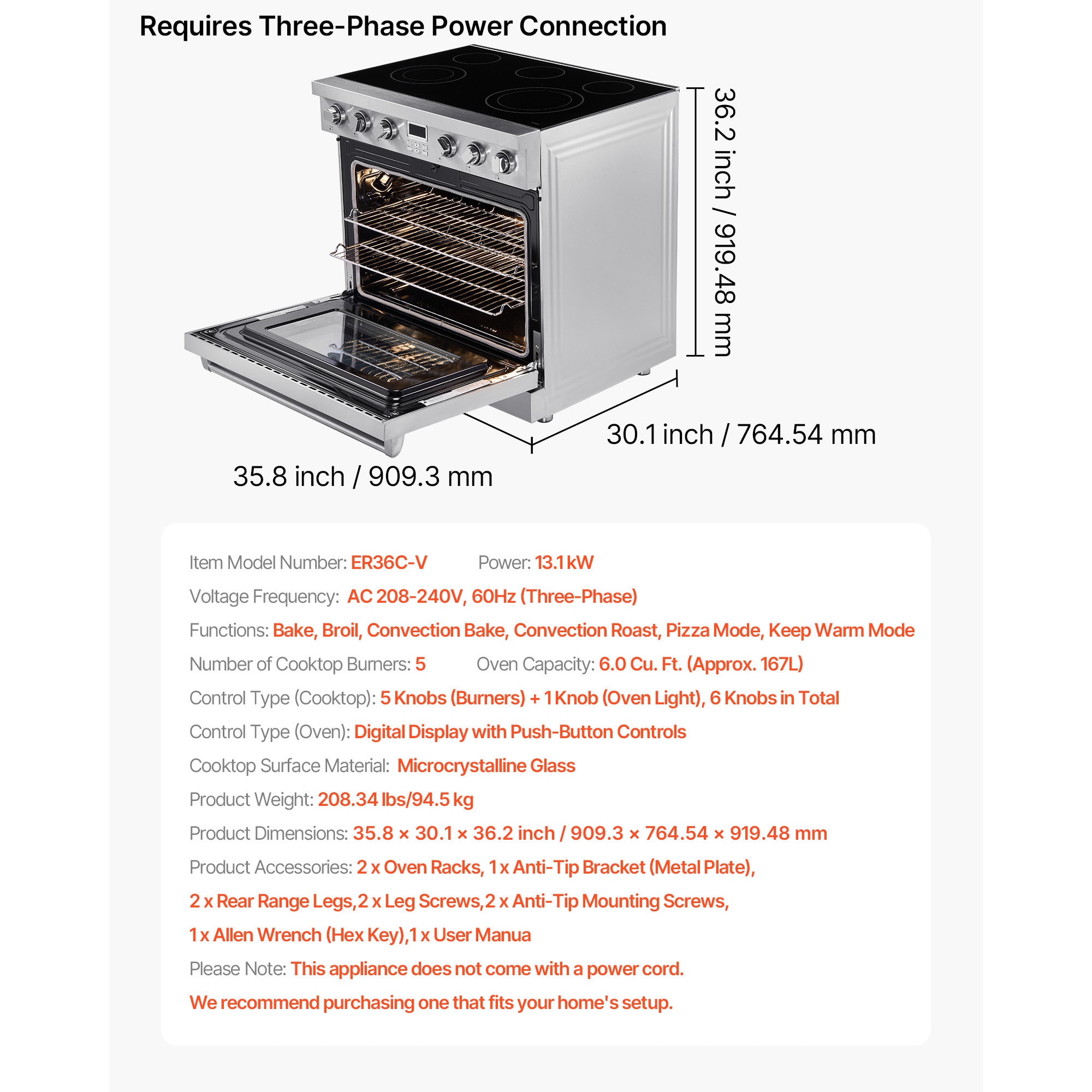 VEVOR SCDTLKDL36YC12403V8 Double-Oven-Elec-Ranges - View #7