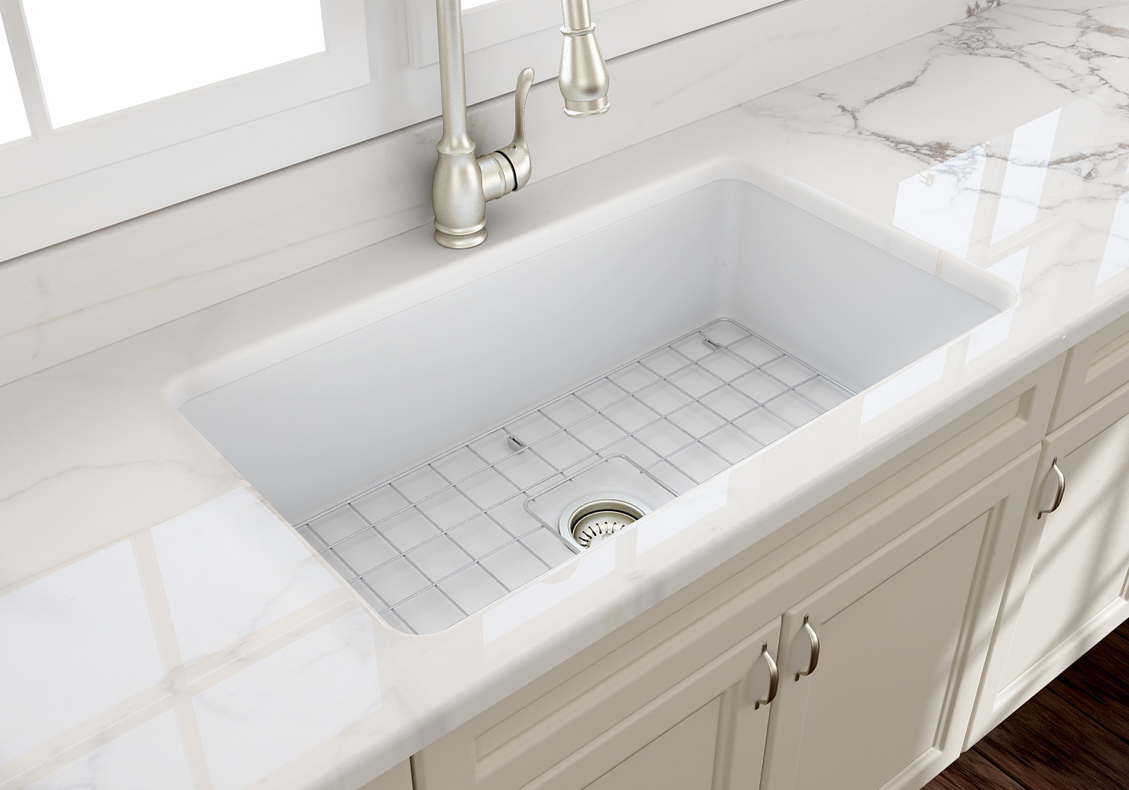 Matte White Fireclay Farmhouse Drop-In Single Bowl Sink