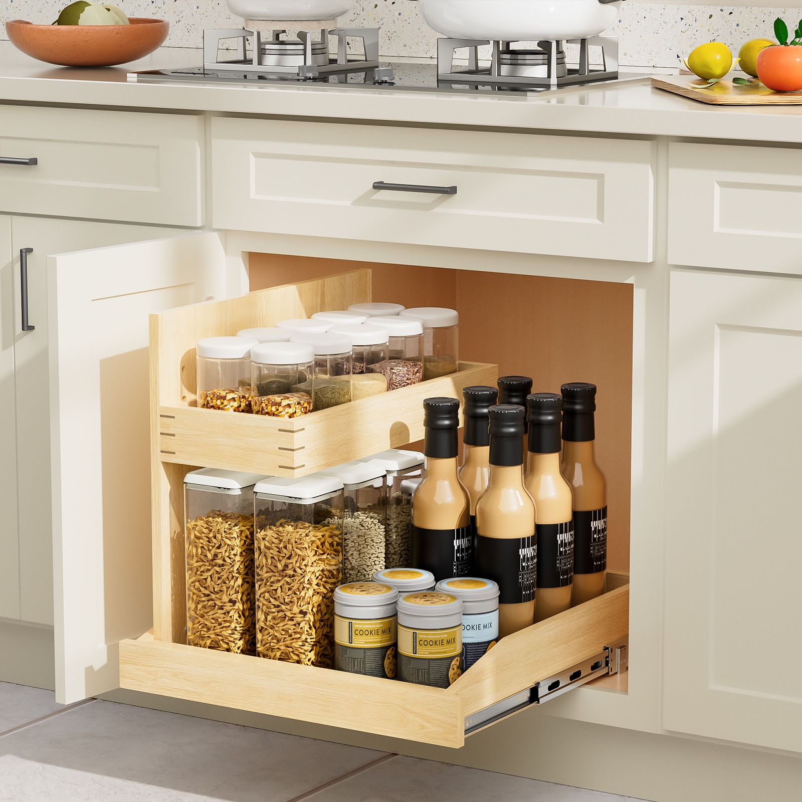 Tinyhomie 23x21 Inch 2 Tier Pull Out Under Sink Organizer Soft Close Adjustable U Bracket Left #LW-X-KARL792