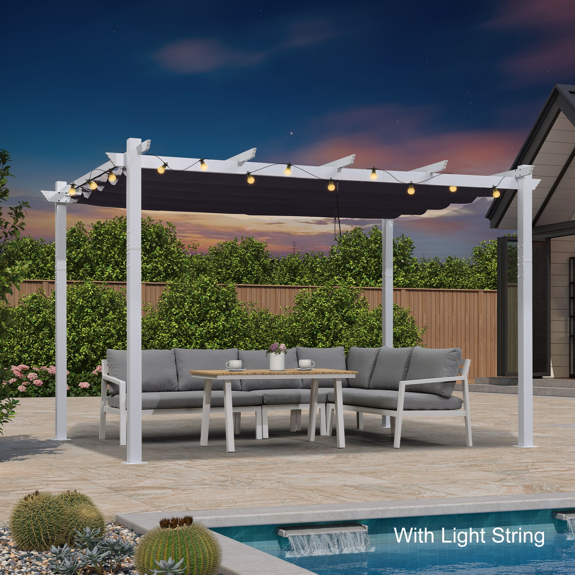 PURPLE LEAF LSDT02-PG1012-NB 10-ft W x 12-ft L x 8-ft H Navy Blue Metal Freestanding Pergola with Canopy