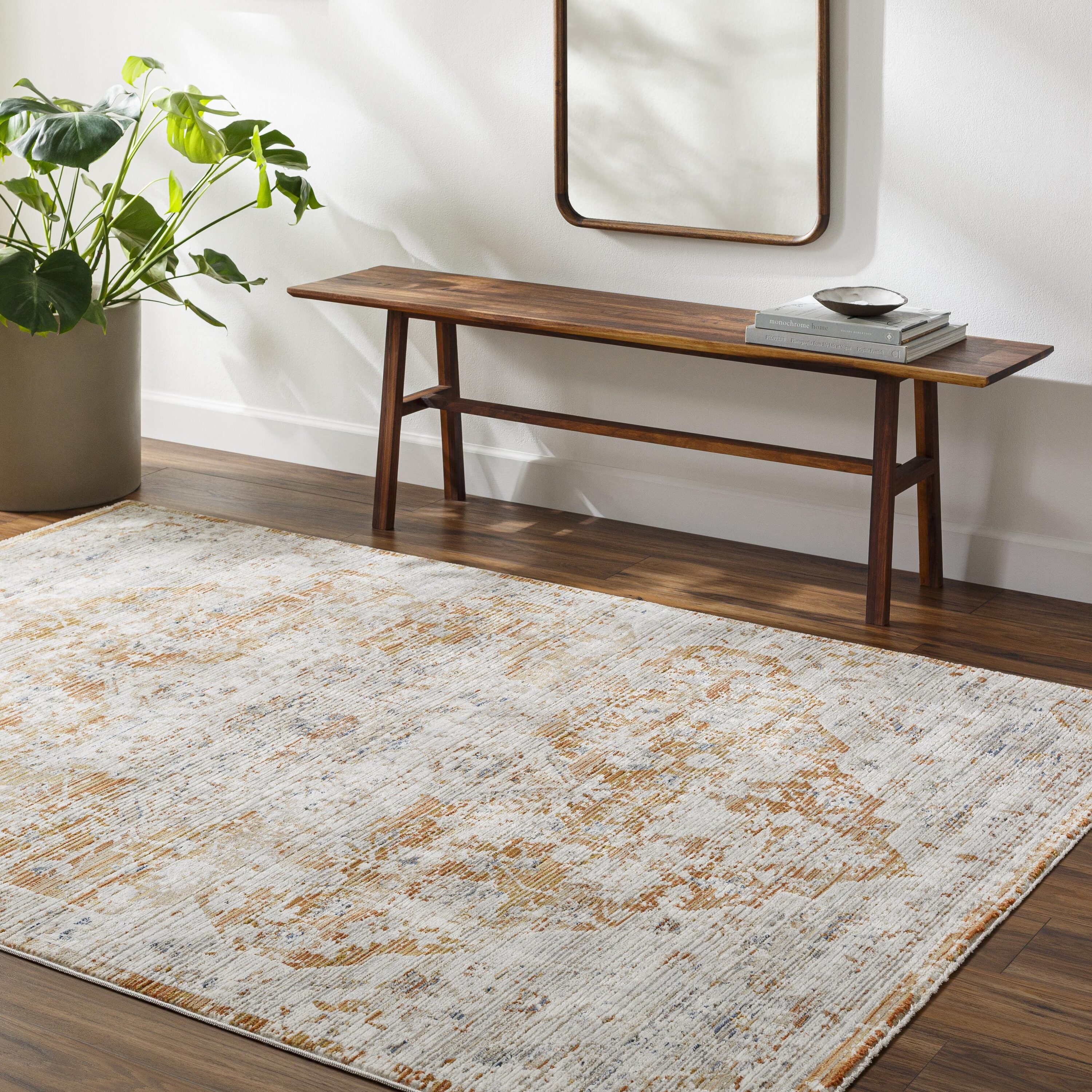Livabliss EDO2304-71010 Edmonton 7 x 10 (ft) Flatweave Polyester/Polypropylene Burnt Orange/Cream Rectangular Indoor Vintage Area rug