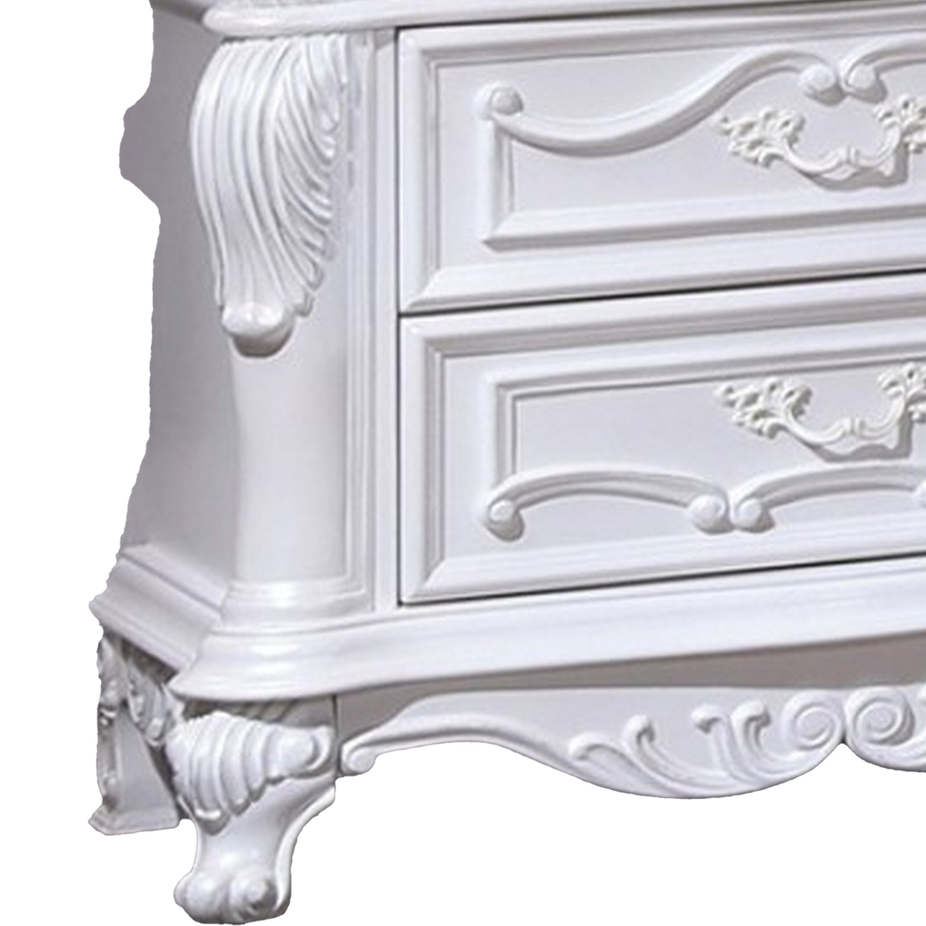 Venta White Solid Wood 3 Drawer Nightstand with Carved Details