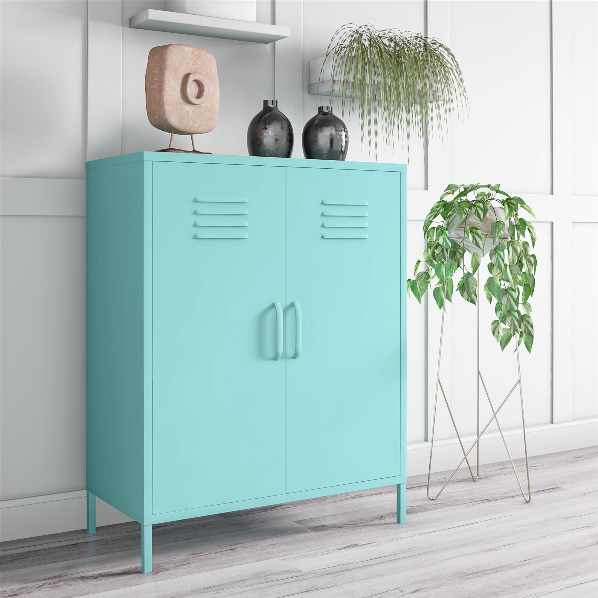 Mint Metal Locker Style Storage Cabinet with Adjustable Shelving