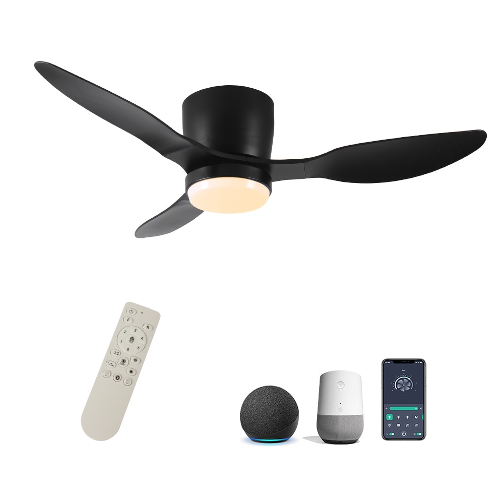 Duclsaty ZYS055 Smart Fan 42 Color-Changing Integrated LED Flush Mount Smart Black with Matte ABS Blades Ceiling Fan With Light - Remote Included ( 3 -Blade )