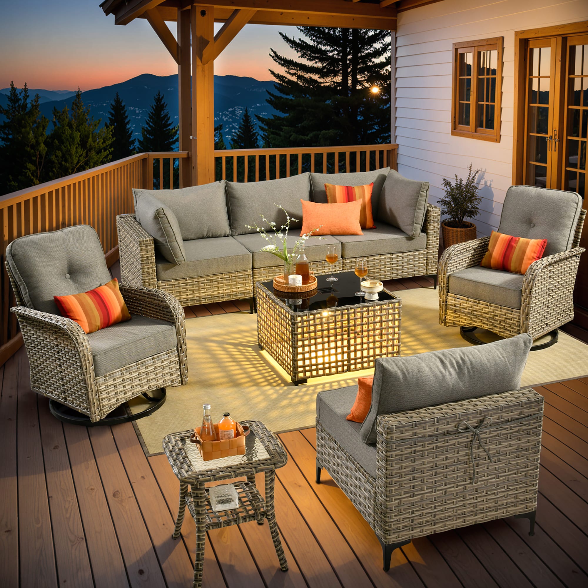 Caodoc L5-VYZSKT208-1 VYZSKT Wicker Outdoor Sofa with Dark gray Cushions and Wicker Frame