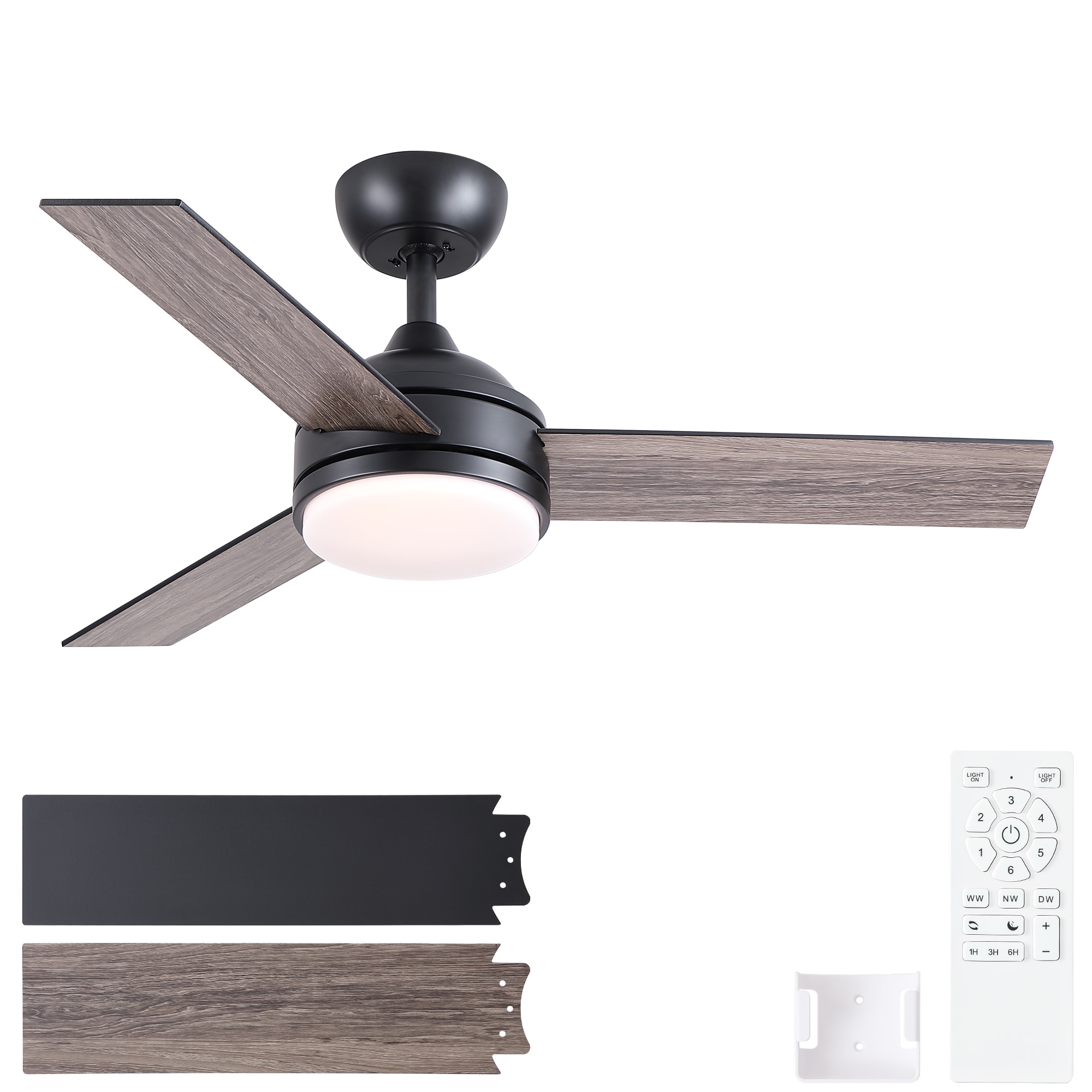 Sevenine Ventis 42 inch Indoor Downrod Mounted Modern Black Smart Ceiling Fan With Integrated LED and Work With Tuya APP Voice Assistant