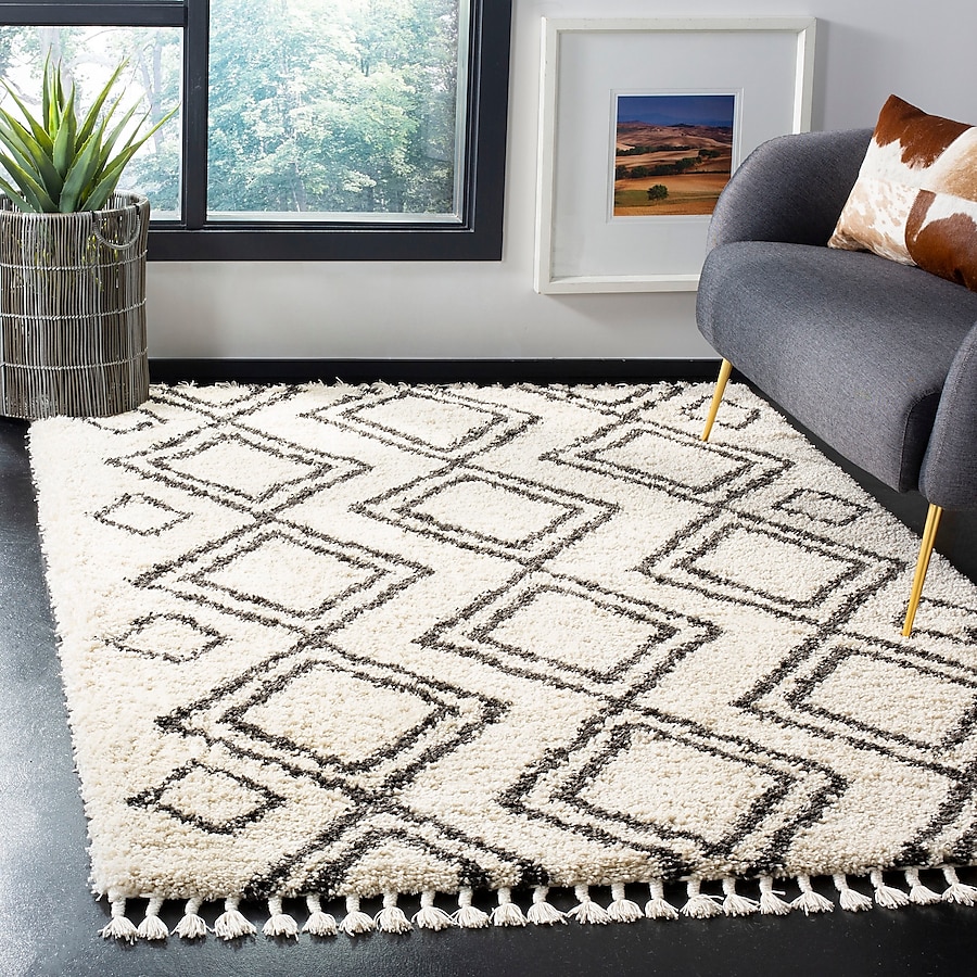 Safavieh Moroccan Fringe Qaba Shag 8 x 10 Cream/Charcoal Indoor Abstract Moroccan Area Rug Safavieh Moroccan Fringe Qaba Shag 8 x 10 Cream/Charcoal Indoor Abstract Moroccan Area Rug