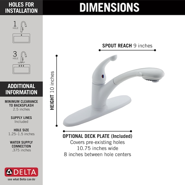 Delta Signature White 1-Handle Deck-Mount Pull-Out Handle Kitchen Faucet (Deck Plate Included) Delta Signature White 1-Handle Deck-Mount Pull-Out Handle Kitchen Faucet (Deck Plate Included)