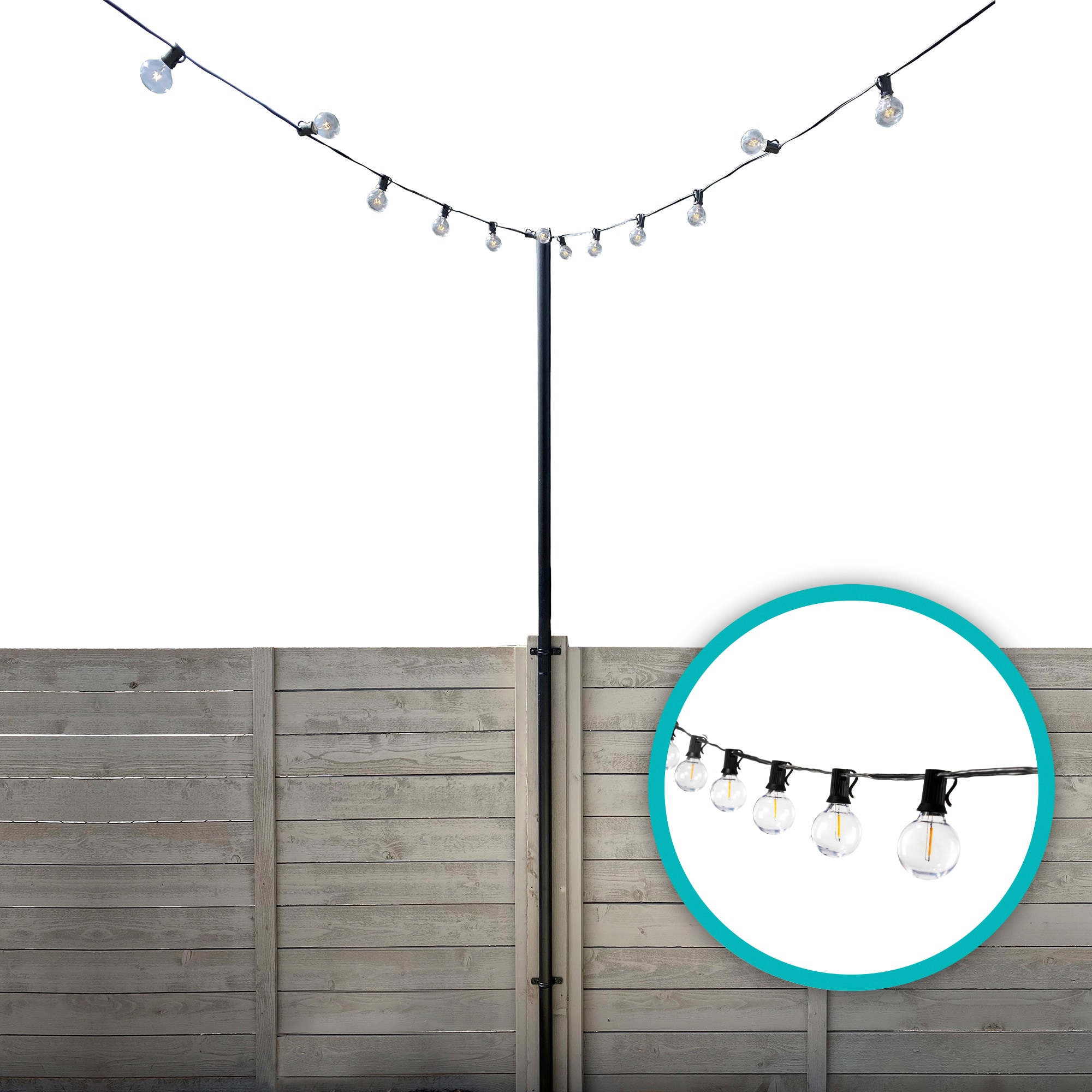 Allsop 9.5' Heavy-Duty String Light Pole Stand with Mounting Brackets for  Fence or Deck and Black G40 LED Bistro String Lights Included in the  Landscape Lighting Accessories department at