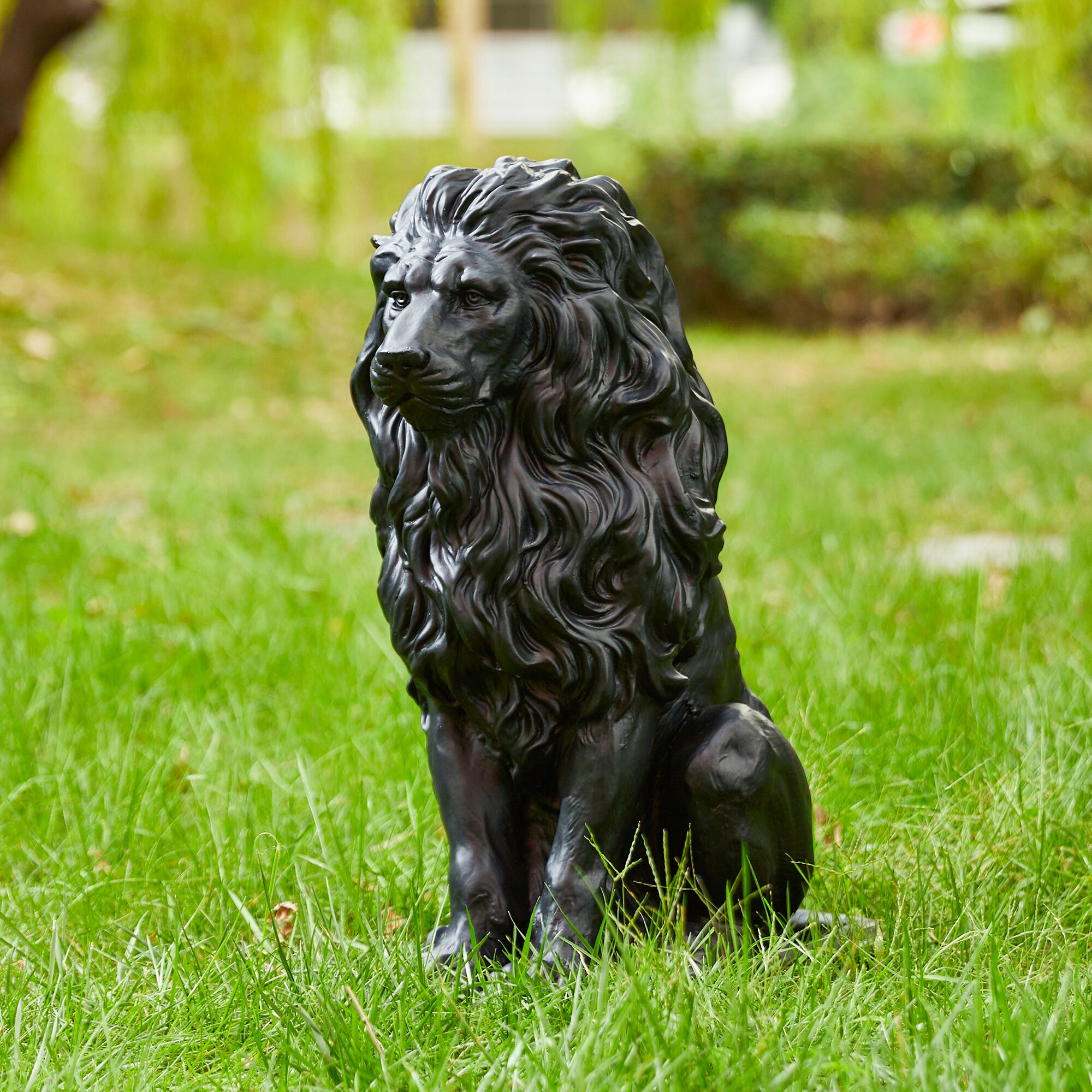 Glitzhome 20.75-in H x 9.75-in W Black Lion Garden Statue