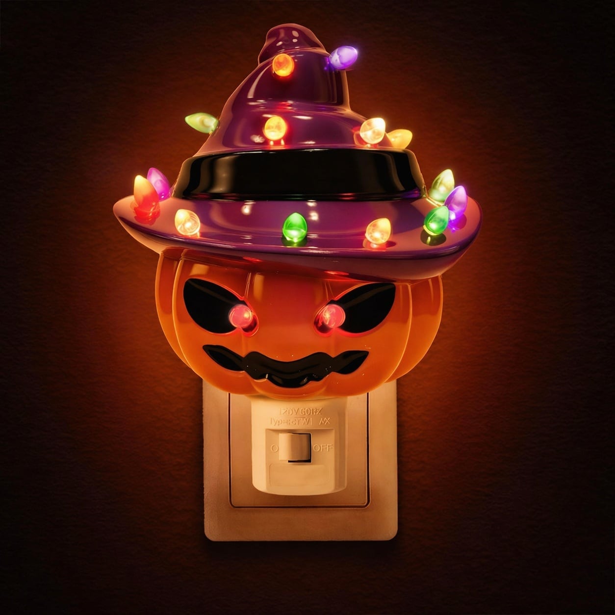 Vrbgify  Ceramic Pumpkin Witch Hat Plug In Night Light Vintage Halloween Decor 17 Bulb Indoor Bedroom Hallway Set