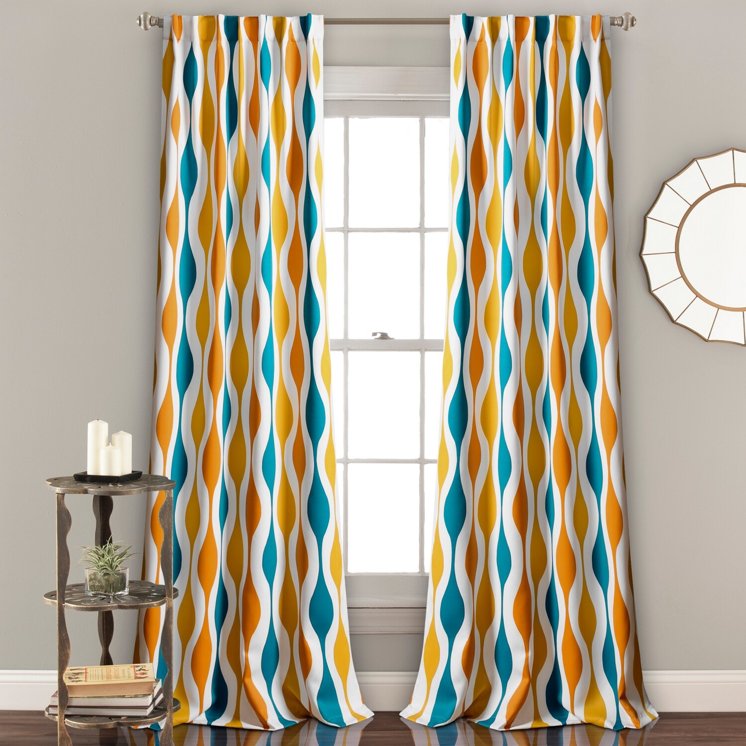 Lush Decor 16T007867 108-Inches Turquoise Geometric Light filtering Back tab Curtain panel pair