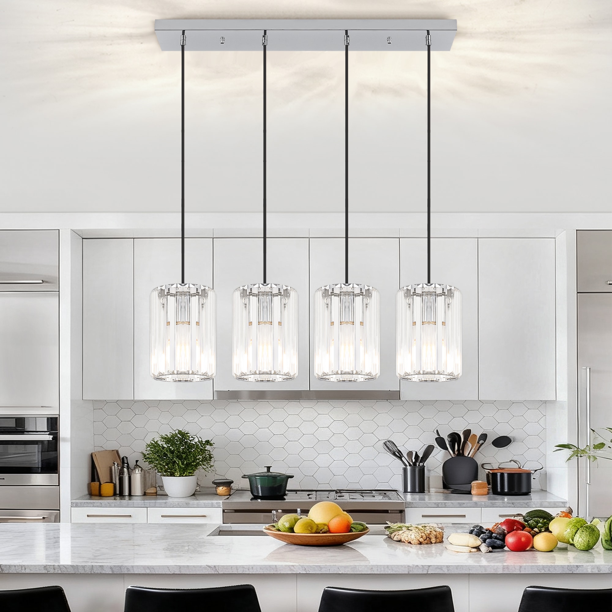 ZSMIHDOH 4 -Light Chrome Modern/contemporary Clear glass Crystal Linear Medium Hanging Pendant Light