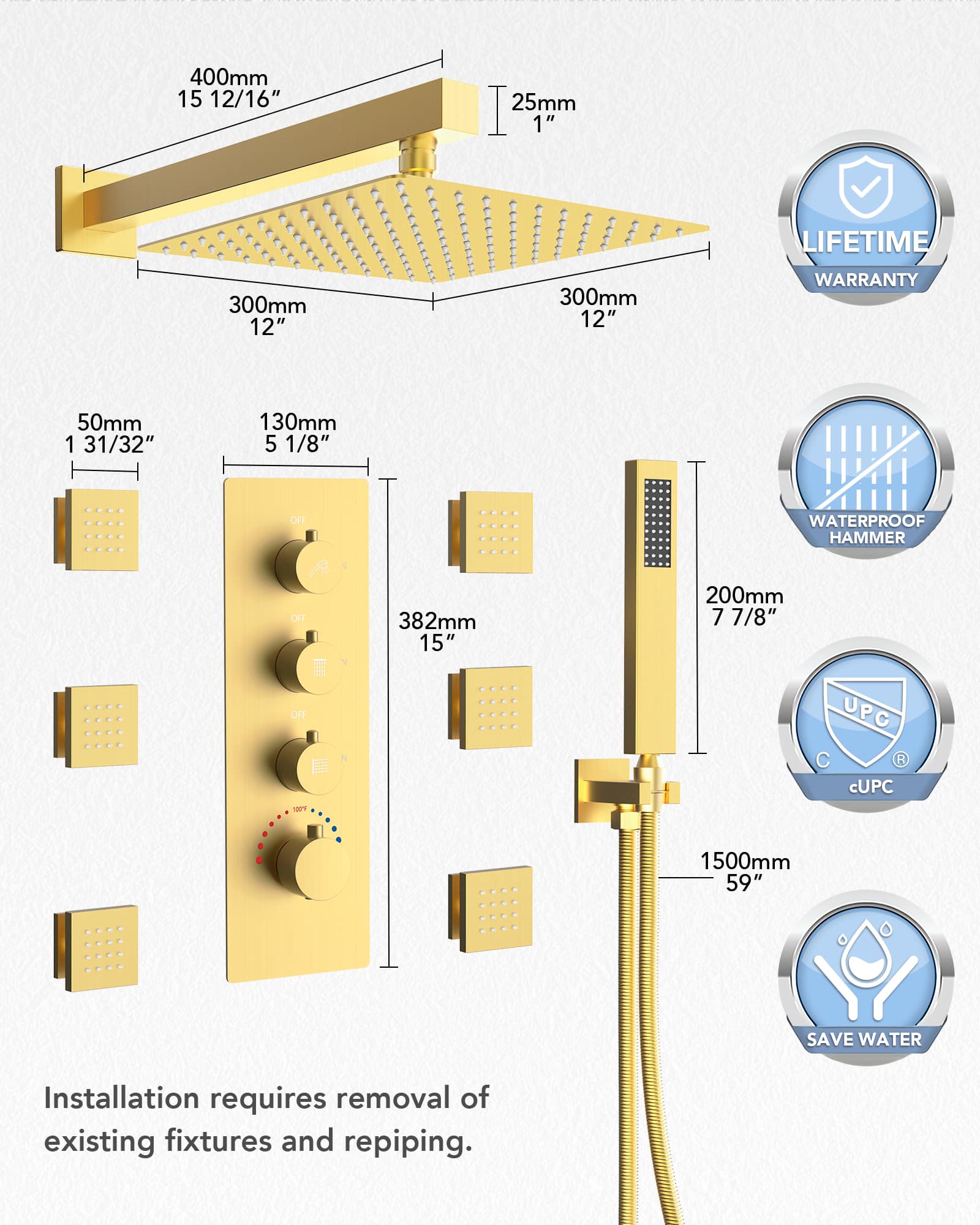 EVERSTEIN SFS1002-GD12 Tub-Shower-Faucets - View #11