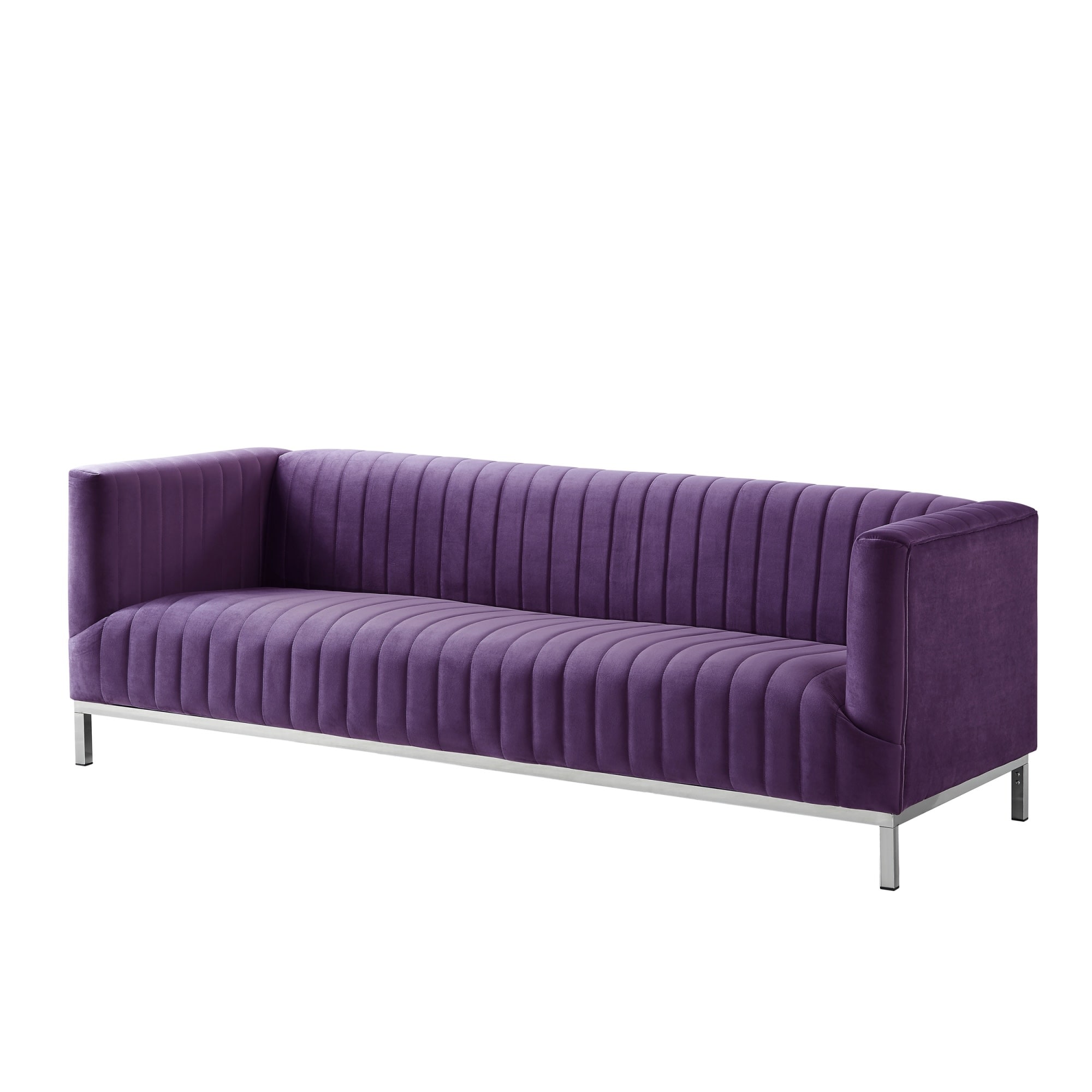 Inspired Home SA65-02PL-LS Daniel 85.4-in Glam Purple/Chrome Velvet 3 -seater Sofa