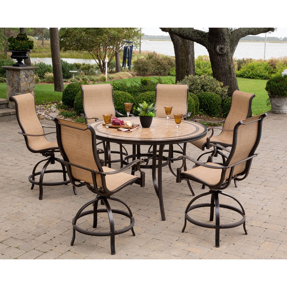 Hanover Monaco 7-Piece Bronze Patio Dining Set Aluminum Round Table ...