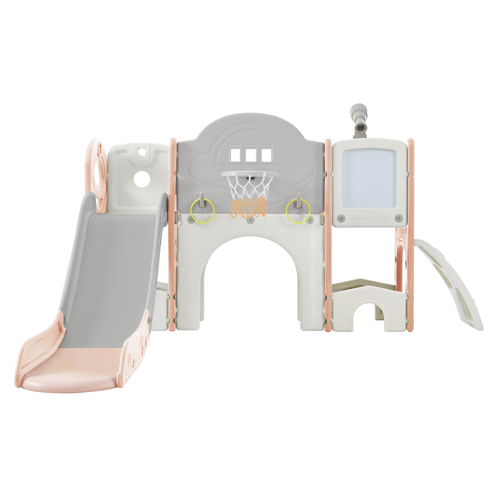 Siavonce XH55AAH Kids Slide Playset Structure 9 in 1, Freestanding Spaceship Set with Slide, Arch Tunnel, Ring Toss, Drawing Whiteboardl and Basketball Hoop for Toddlers, Kids Climbers Playground
