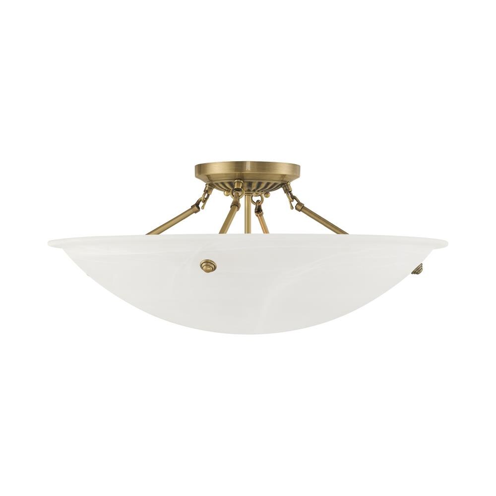 Antique Brass 4-Light Ceiling Mount with White Alabaster Glass