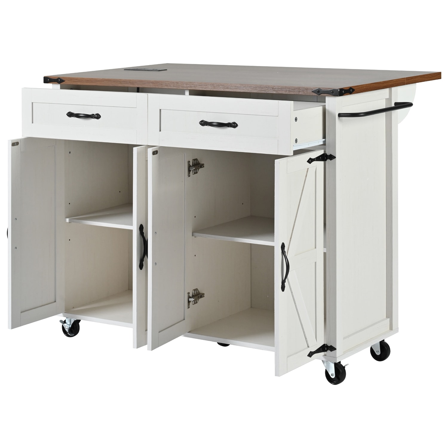 SINOFURN White Mdf Base with Mdf Top Rolling Kitchen Cart (17.7-in x 53.5-in x 36.5-in)