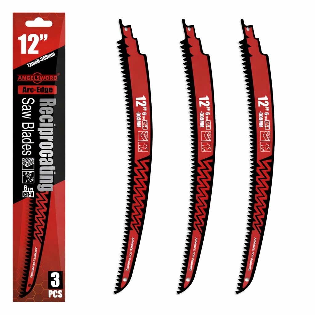 Phyfalip  12 Inch Arc Edge Reciprocating Saw Blade 6TPI Wood Pruning Blade for Tree Trimming Logs Firewood Wet Wood Universal Shank 3 pack