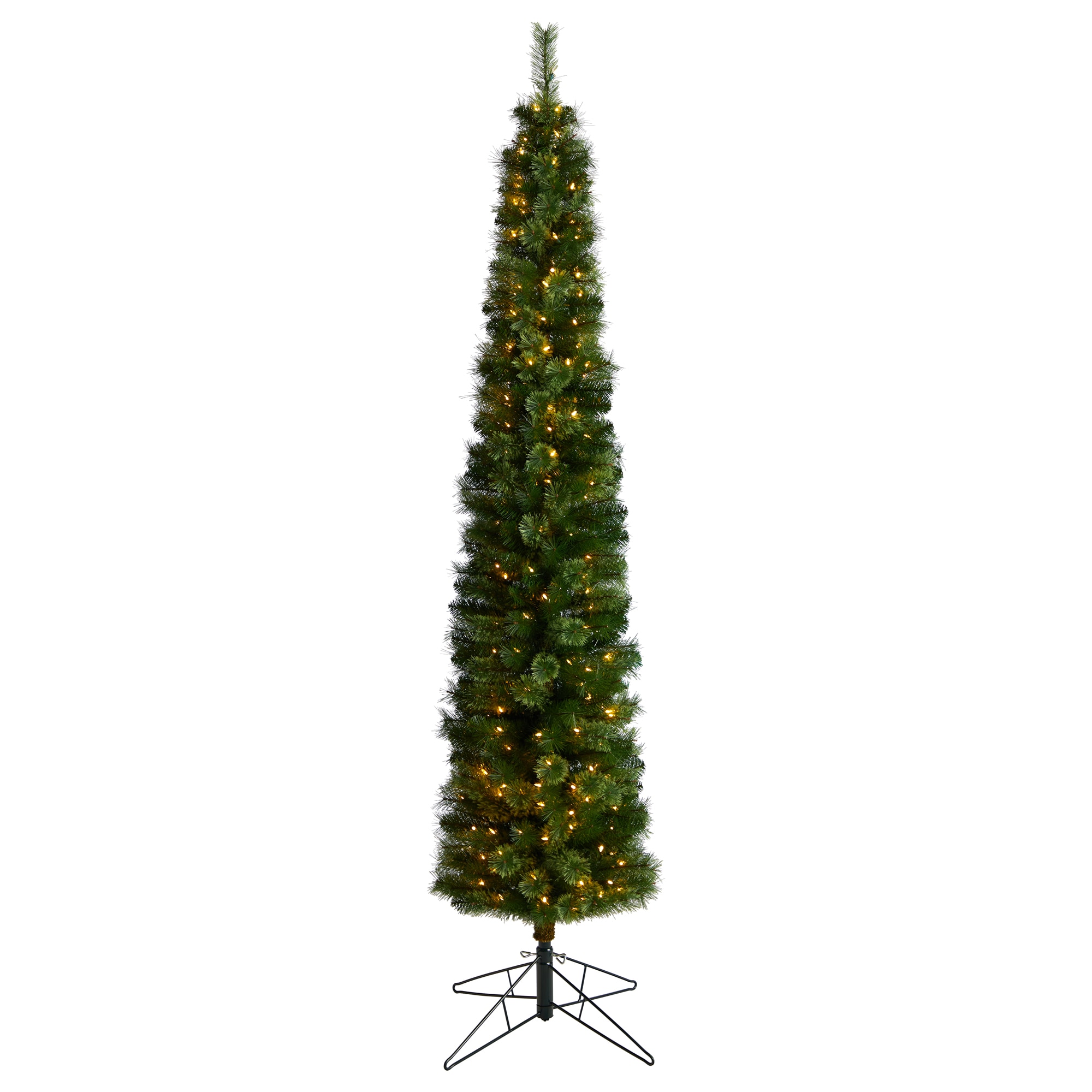 Nearly Natural 8-ft Scotch Pine Pre-lit Pencil Artificial Christmas ...