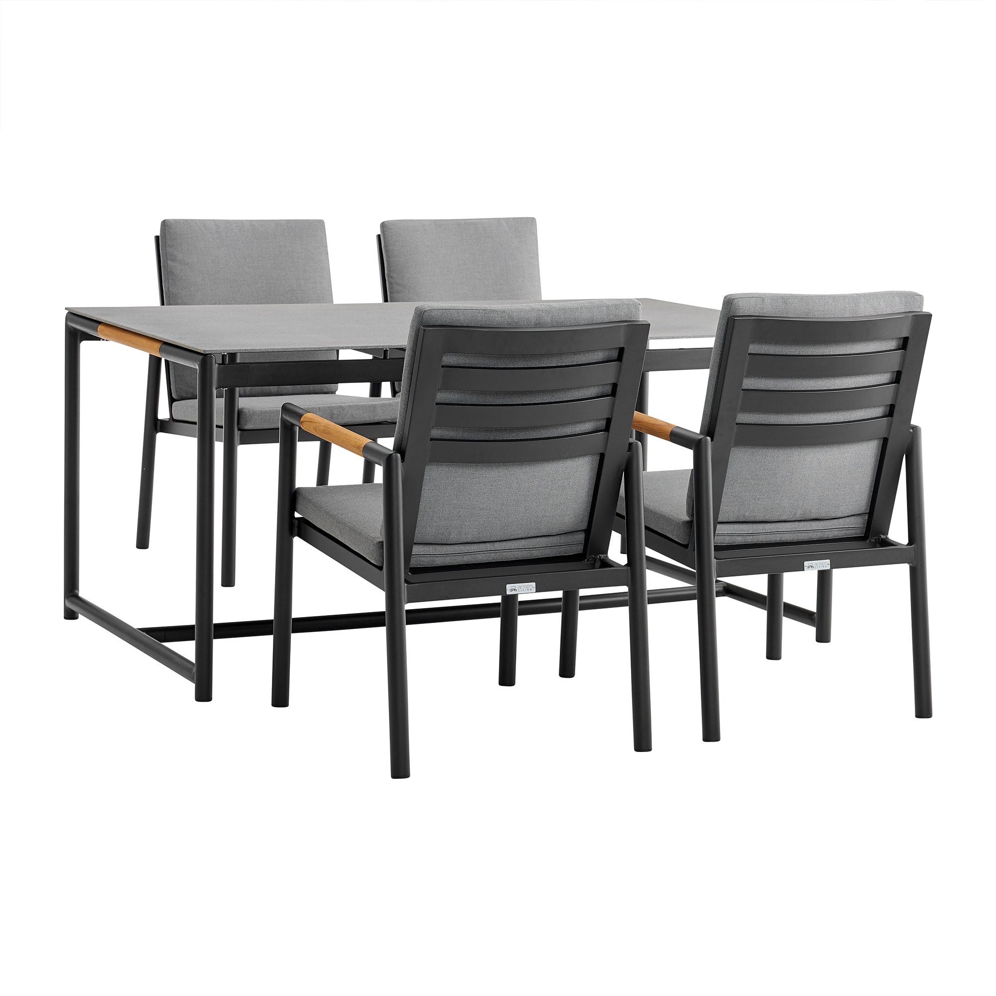 Armen Living SETODCRDIBL5 5 -Piece Gray Patio Dining Set Aluminum Rectangle Table with 4 Dark gray Cushions Stationary Chairs