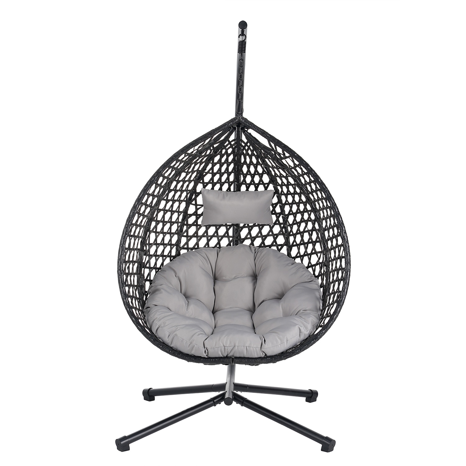 Mondawe 138-HY Black HDPE Frame Hanging Egg Chair with Gray Cushioned Seat