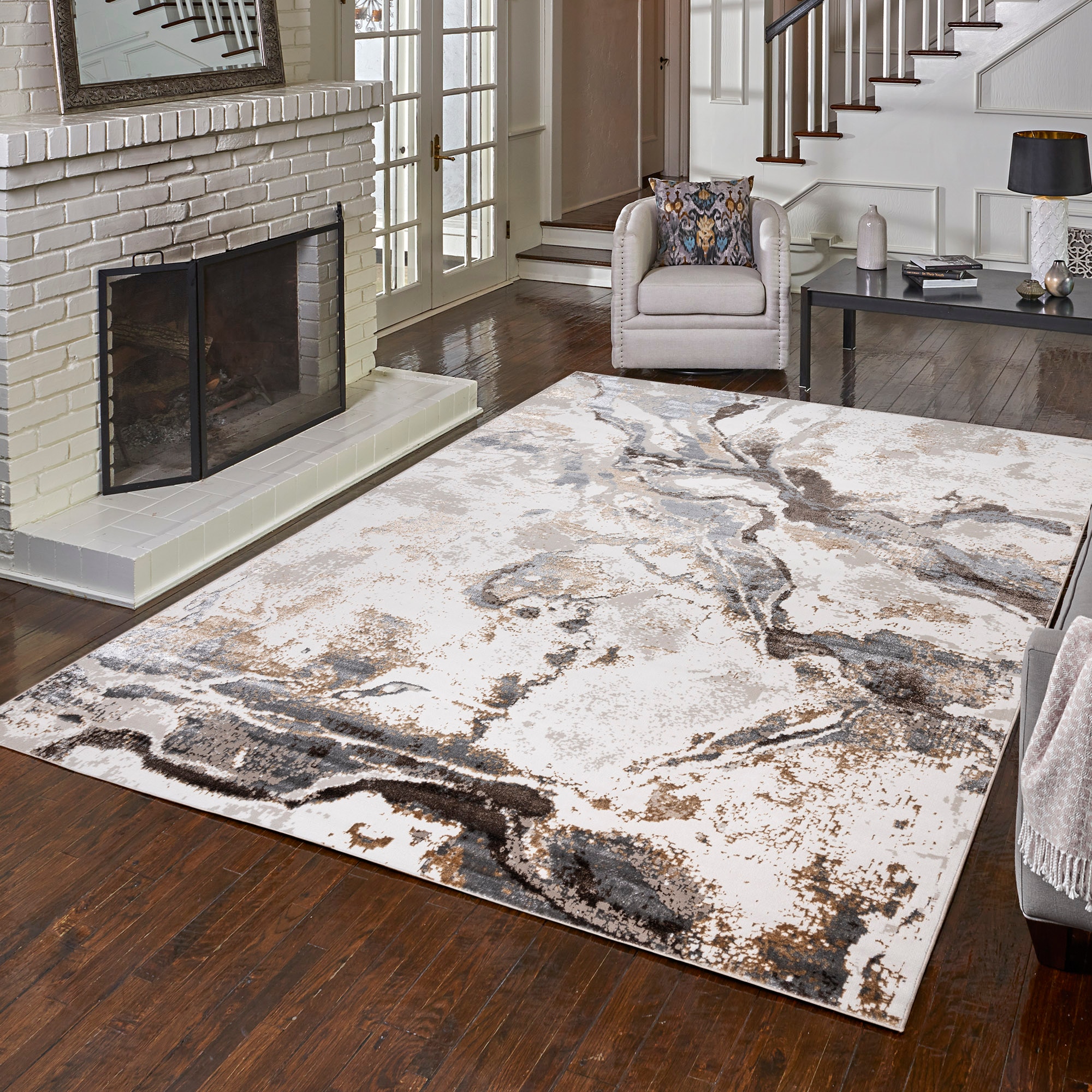 Style Selections 28267 Nightsky Marble 8 x 10 (ft) Polyester/Polypropylene Brown Rectangular Indoor Geode Area rug