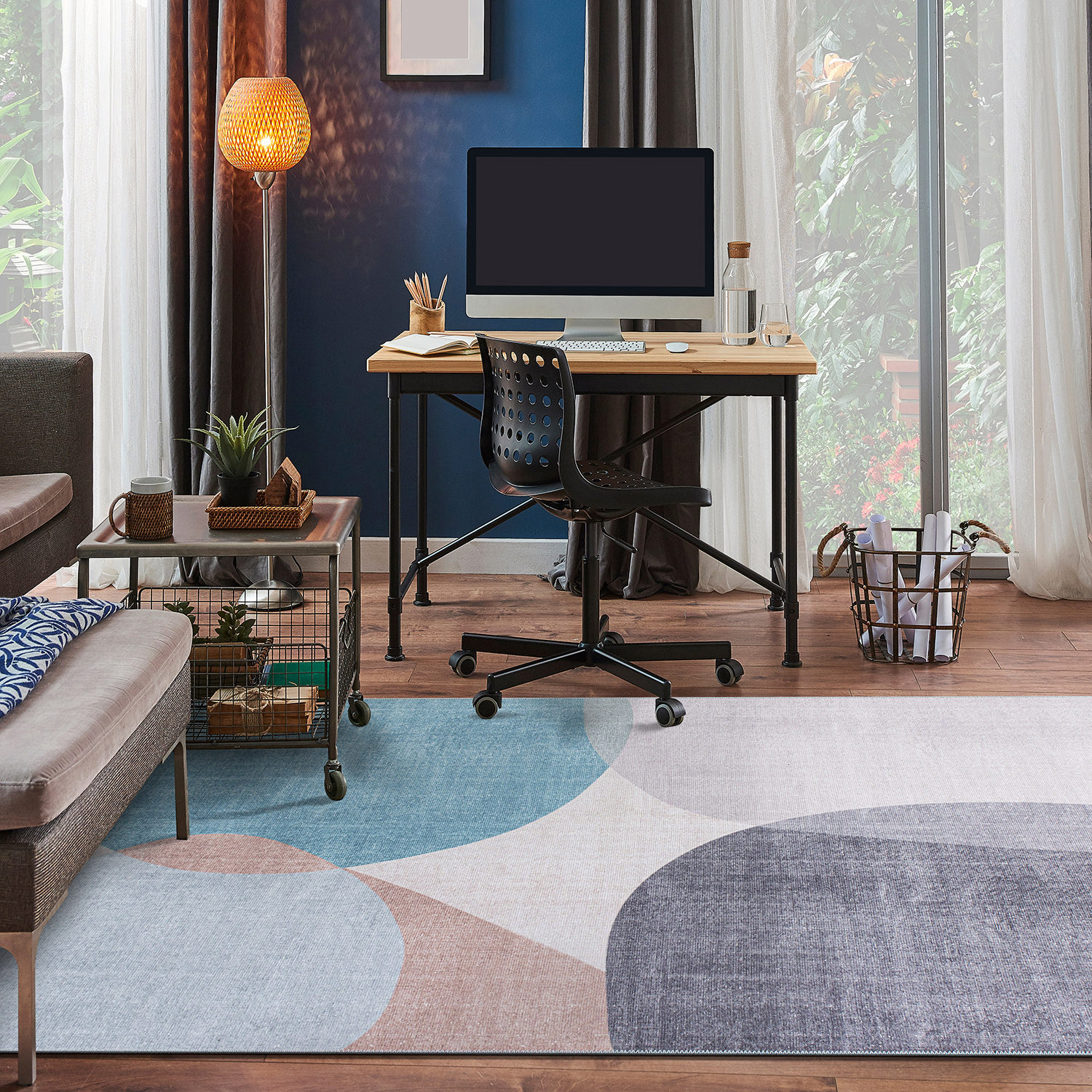 Contemporary Multicolor Geometric Flat Woven Machine Washable Rug