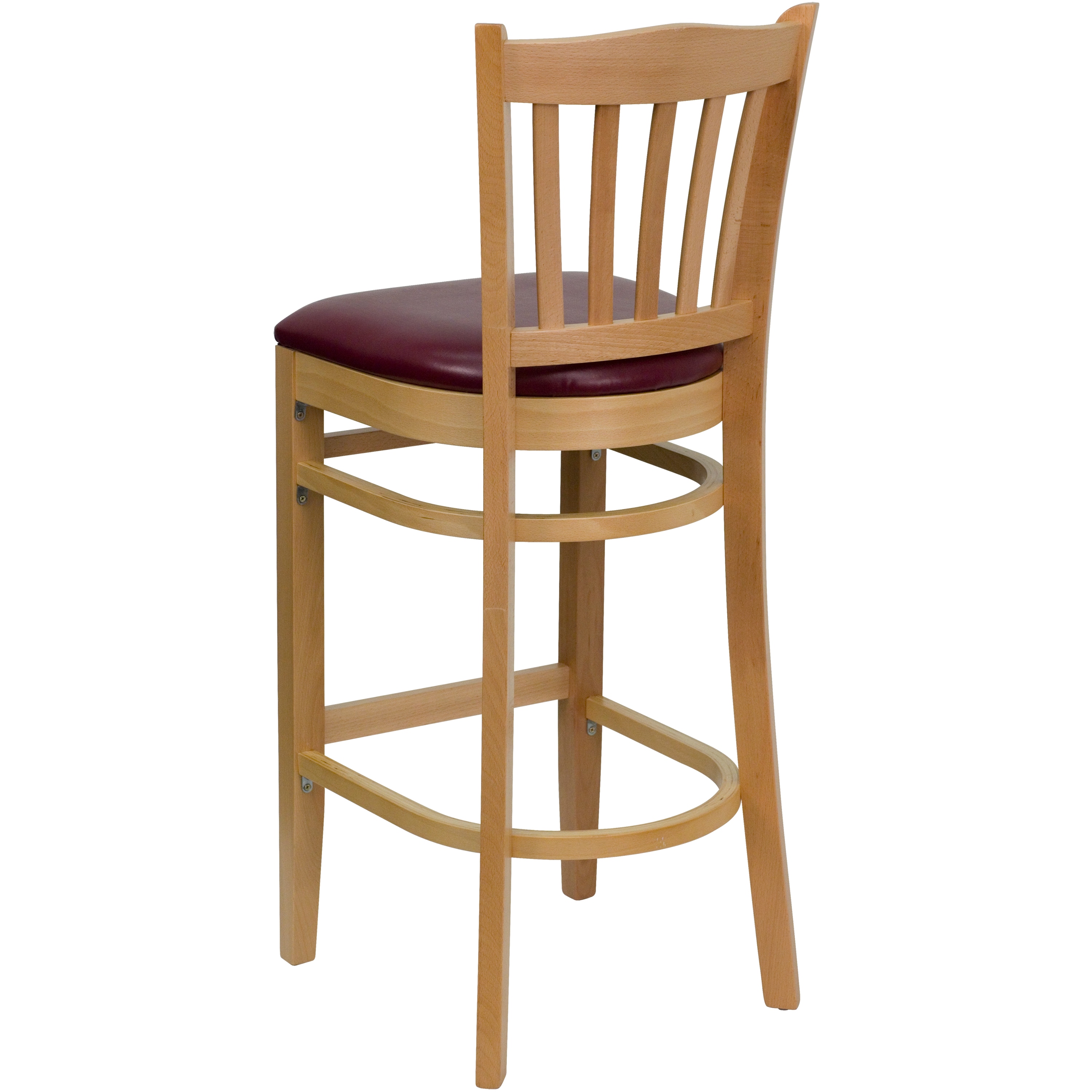 Emma + Oliver Vertical Slat Back Natural Wood Barstool; Burgundy Vinyl ...