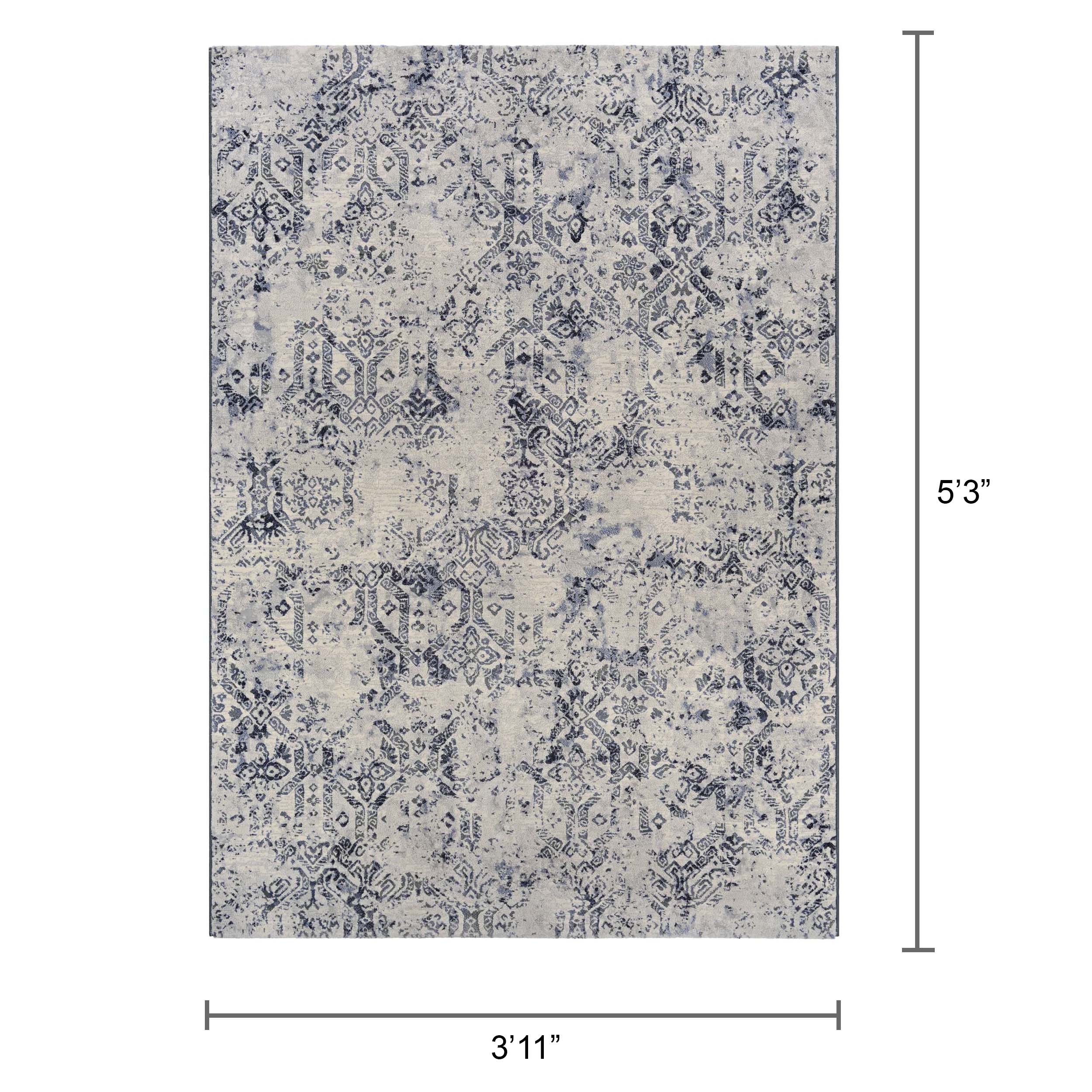 Oyster Blue Synthetic Stain-Resistant Area Rug, 3'11" x 5'3"