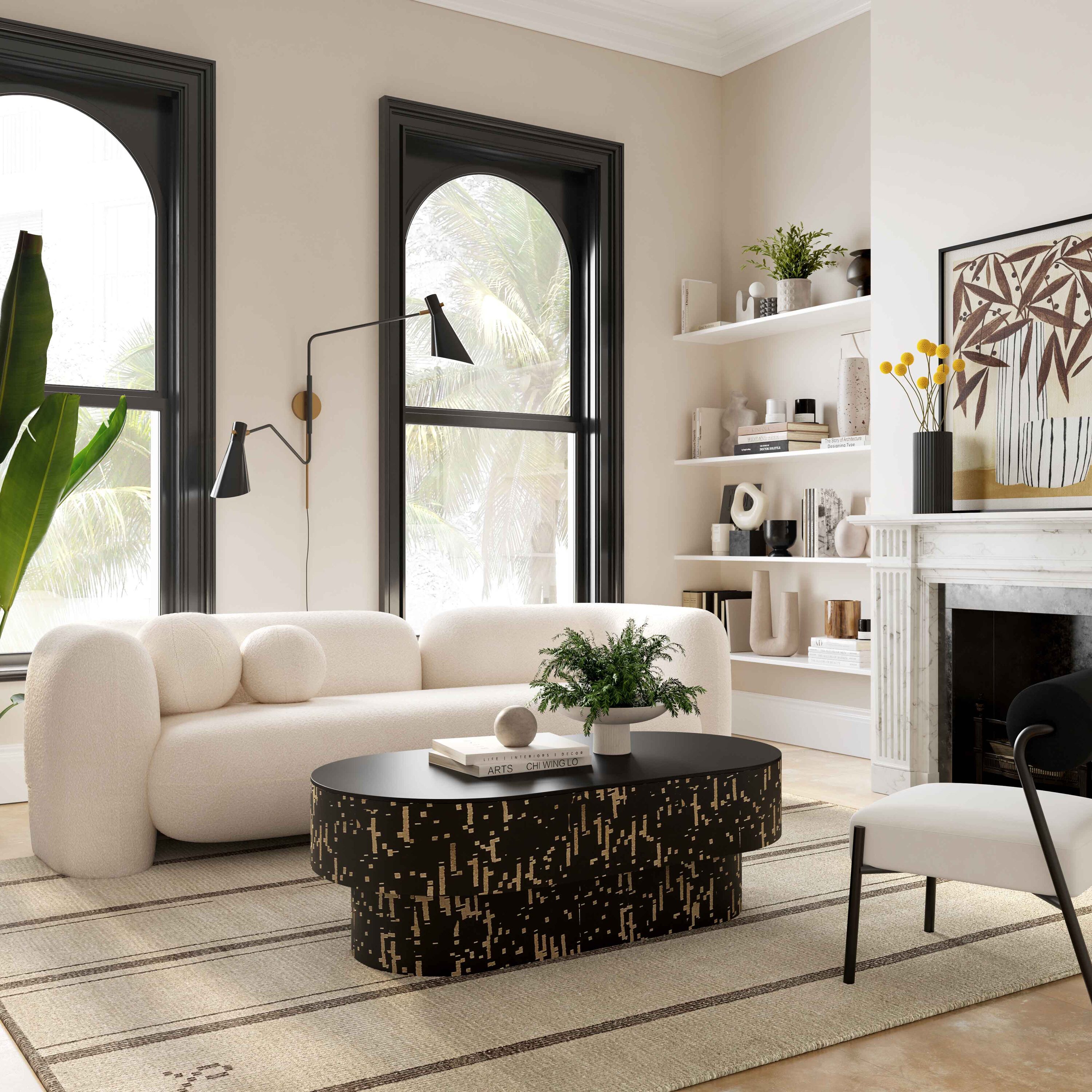 Faye Black Oval Glass and Wood Coffee Table