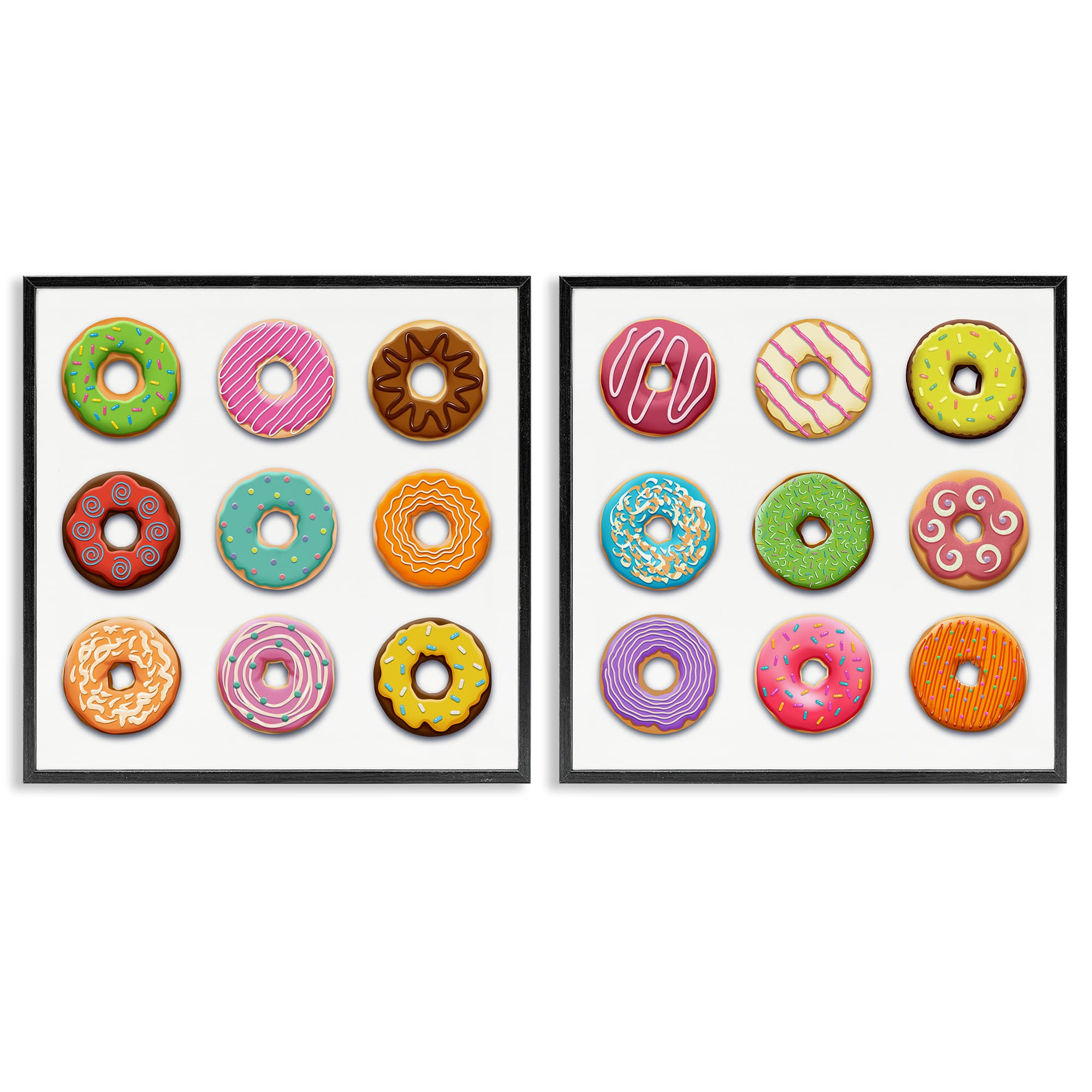 Stupell Industries B2-783-FR-2PC-24X24 Bright and Fun Donuts 2 Piece Black Framed Giclee Art Set By Marcus Prime 24 x 24