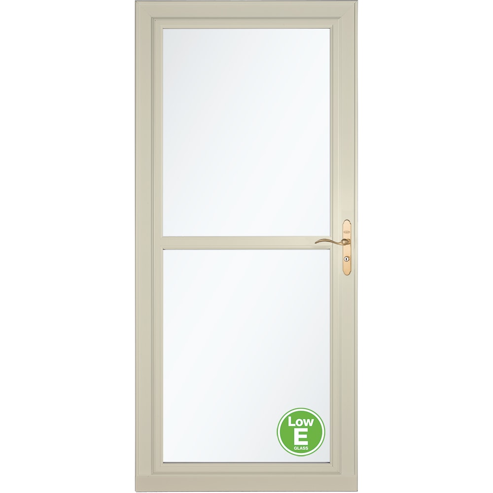 LARSON Tradewinds Selection Low-E 32-in x 81-in Almond Full-view Retractable Screen Aluminum Storm Door with Polished Brass Handle in Off-White -  14604081E07