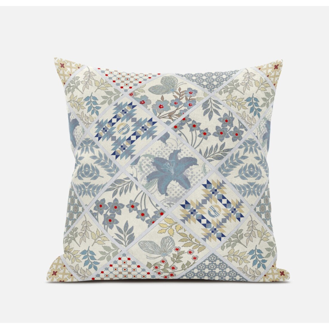 HomeRoots 4000411506 20” White Blue Patch Suede Throw Pillow