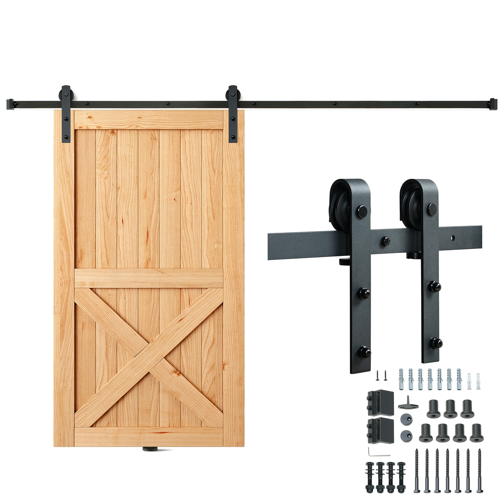 VEVOR SCGCYMWJTJHS00798V0 8FT Sliding Barn Door Hardware Kit  330LBS Loading Heavy Duty Barn Door Track Kit for Single Door  Fit 3.7-4.3FT Wide and 1.3in-1.8in Thick Door Panel  with Smooth and Silent Pulley (J Shape)