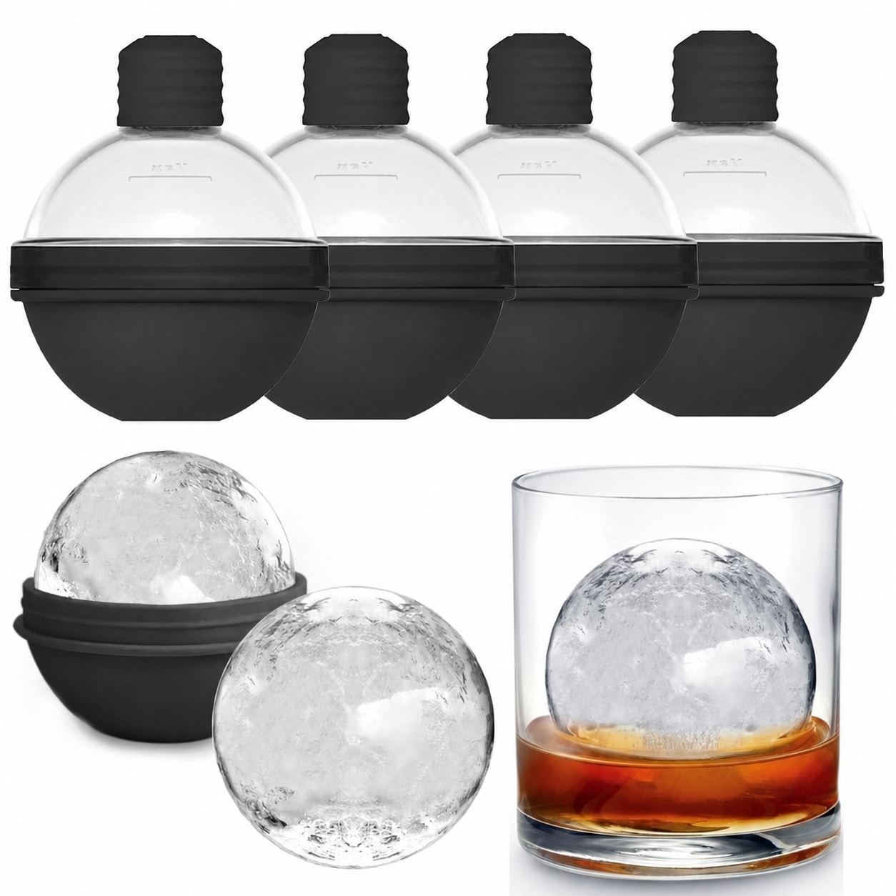 Anqtovp  Silicone Ice Ball Molds Set Large 2 Point 5 Inch Sphere Ice Cube Makers with Lids Easy Release Food Grade for Whiskey Cocktails Bourbon