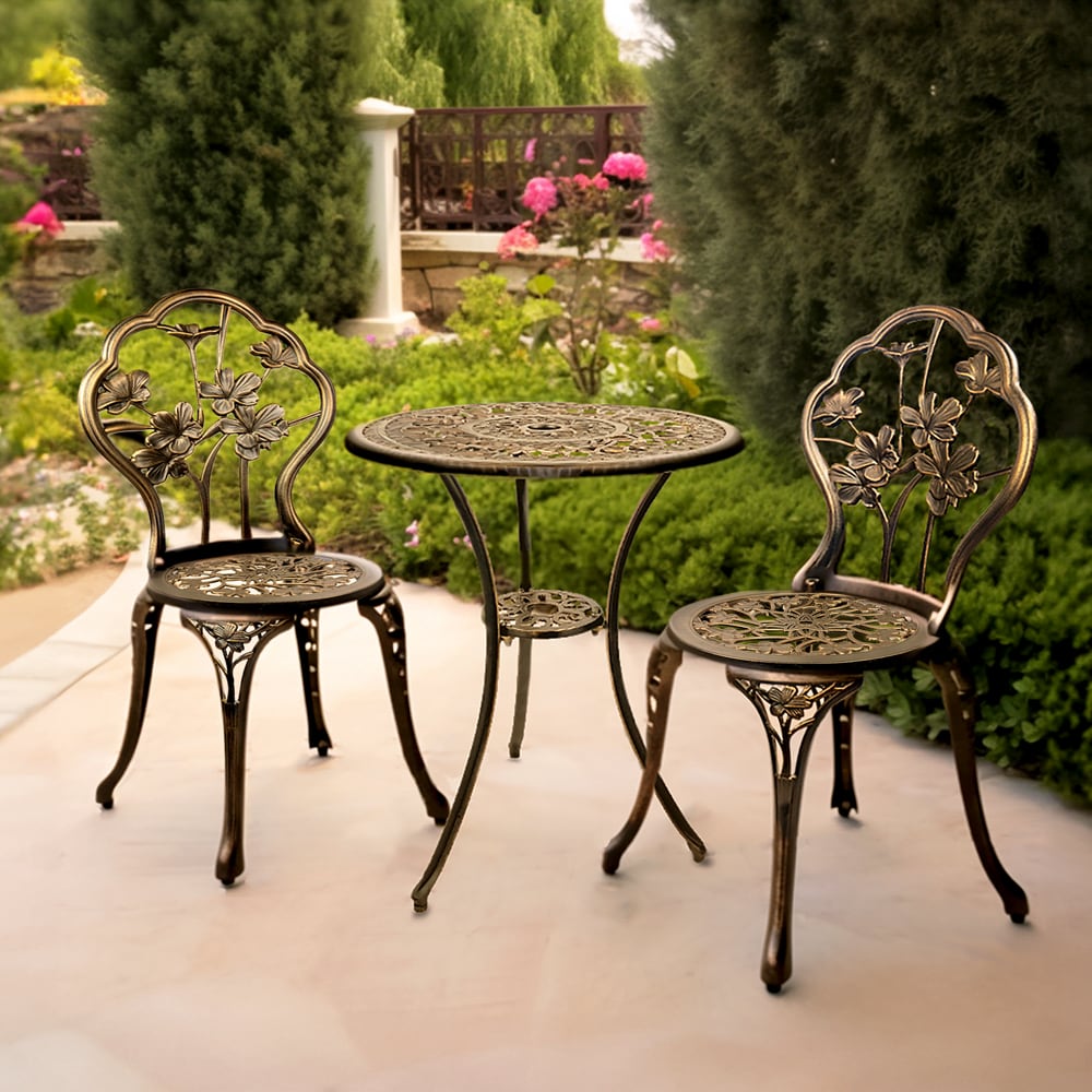 Kinger Home Hibiscus 3-Piece Black Bistro Patio Dining Set with 2 ...