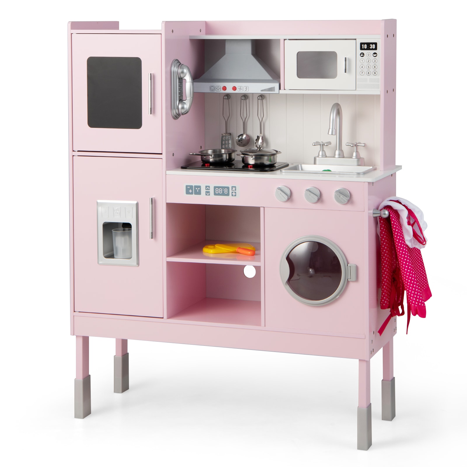 SUGIFT 3-Level Height Adjustable Kids Pretend Play Kitchen Set With 16 ...