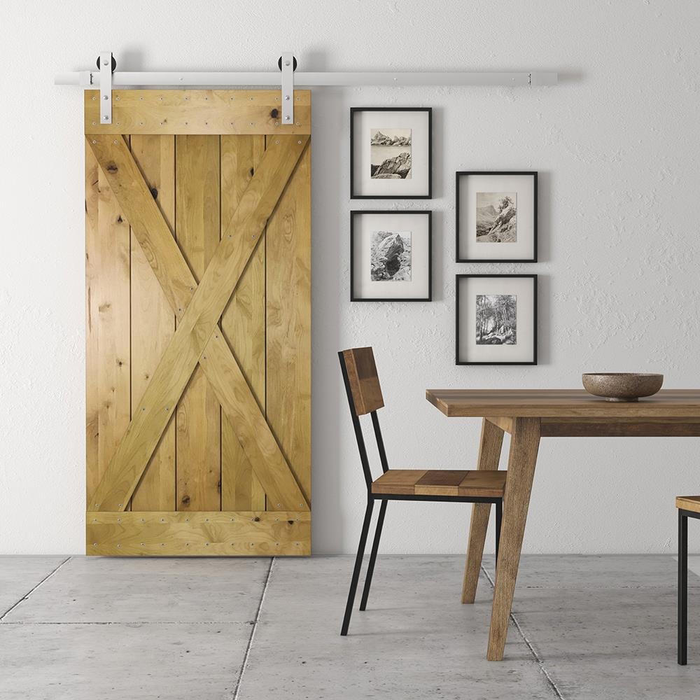 Urban Woodcraft 40-in x 83-in Kotty Alder Wood Crossbuck Prefinished Knotty Alder Wood Single Barn Door (Hardware Included)
