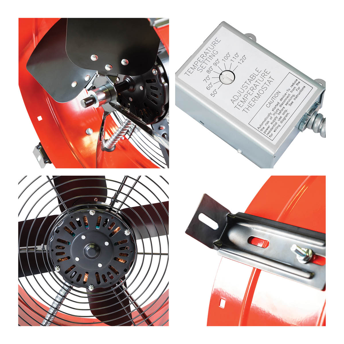Red and Black Galvanized Steel Roof Mount Attic Fan