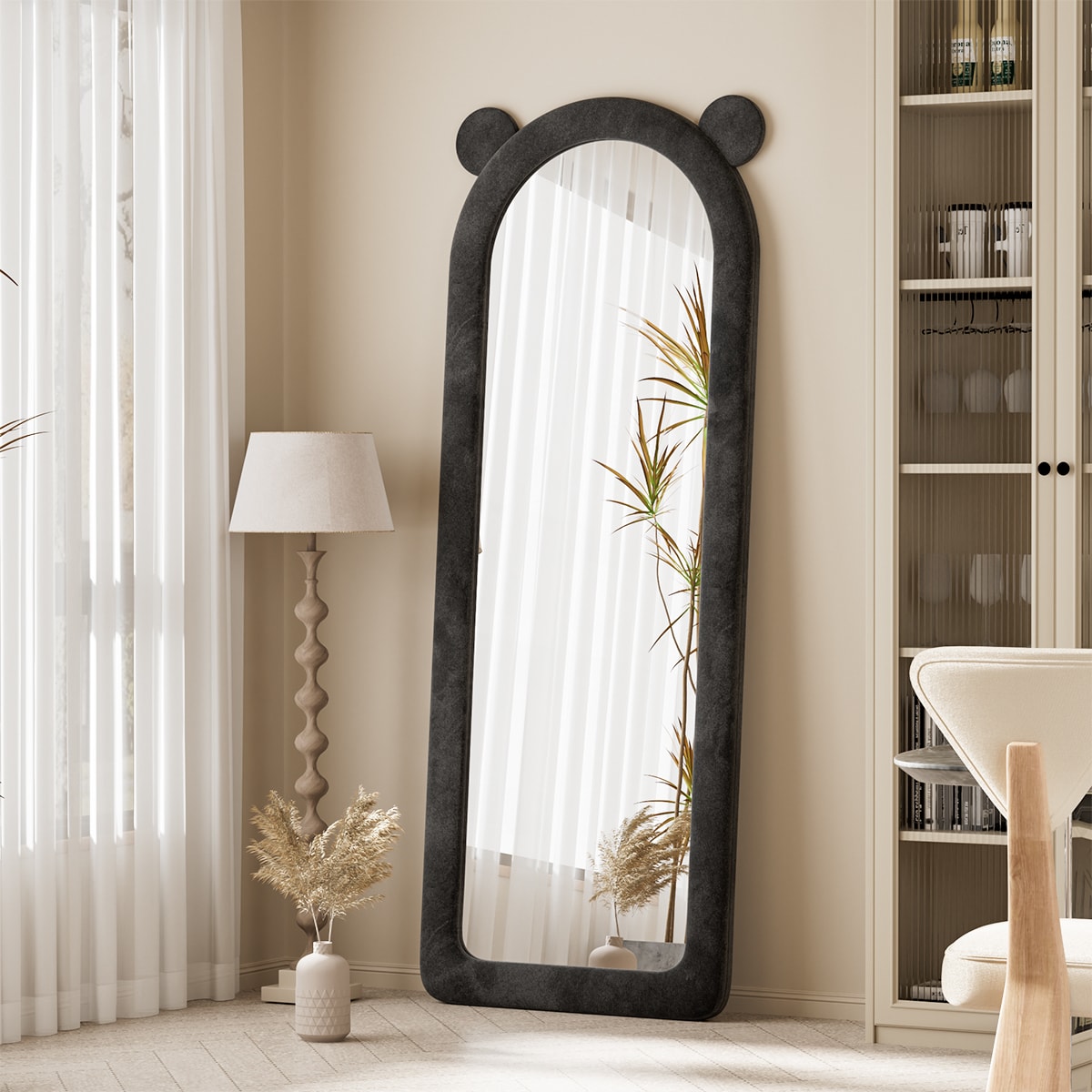 BEAUTYPEAK LS-RBGXRE-ED-2463-BK 24-Inches W x 63.0-Inches H Irregular Black Framed Full Length Floor Mirror