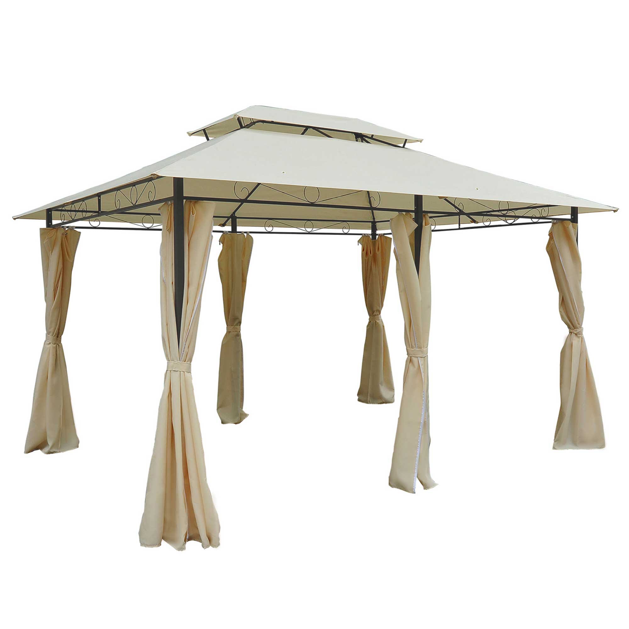 Outsunny 01-0154 10' x 13' Outdoor Gazebo Patio Tent Gazebo with Curtains 2Tier Canopy Steel Frame Extra Large Shade Shelter for Backyard Cream White