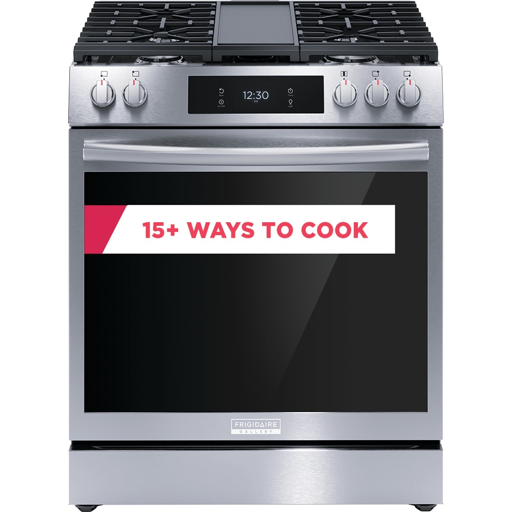 Samsung 30-in 5 Burners 6-cu ft Self-cleaning Air Fry Convection Oven  Slide-in Smart Natural Gas Range (Fingerprint Resistant Stainless Steel) in  the Single Oven Gas Ranges department at