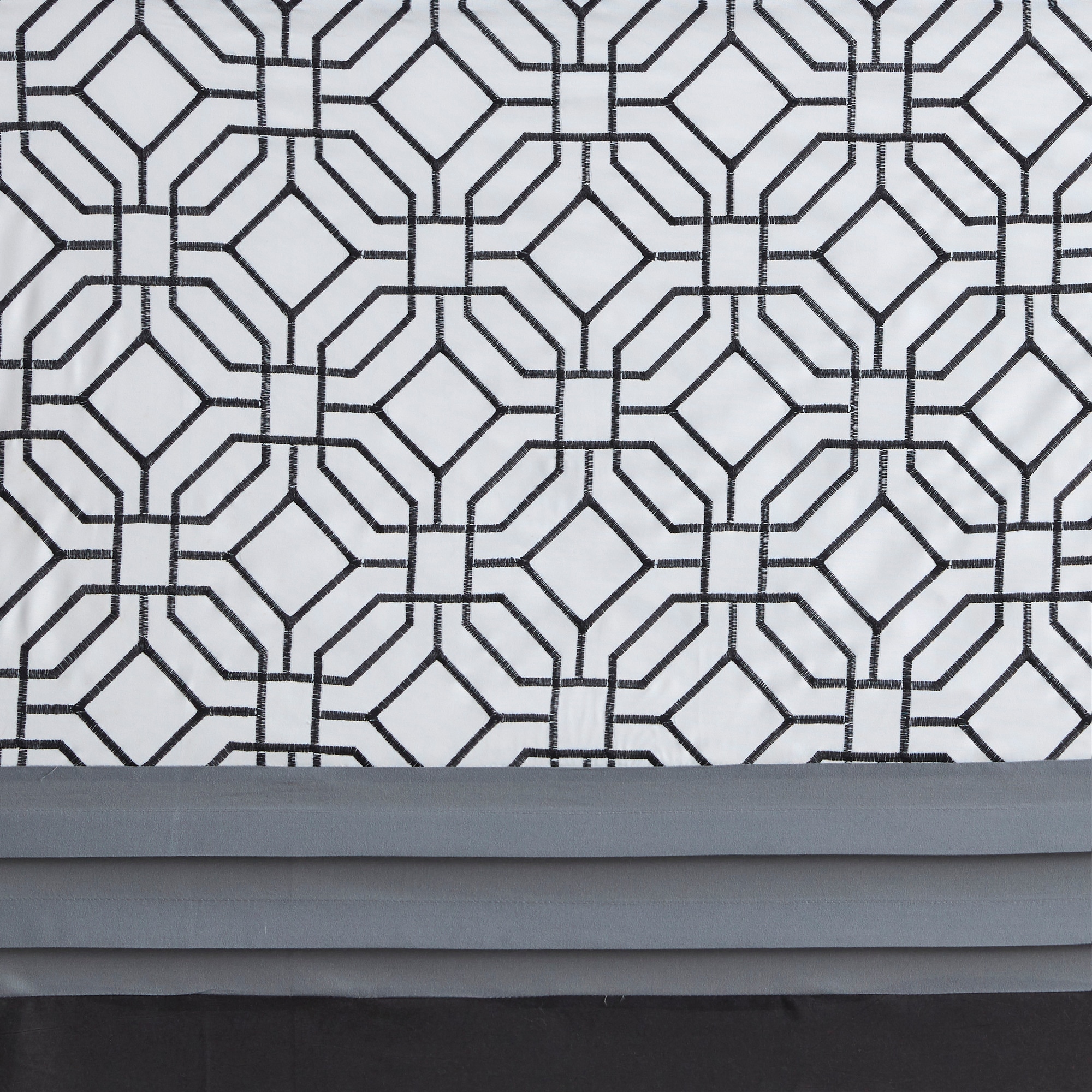 Black and Gray Geometric Embroidered Fabric Shower Curtain with Liner